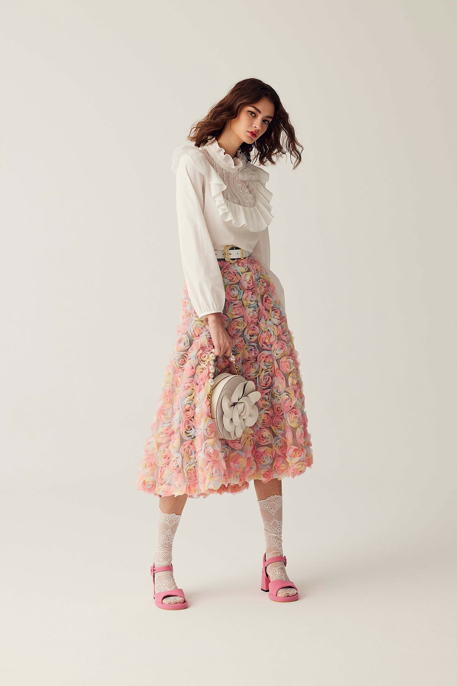 Colourful 3-D Rose Midi SkirtColourful 3-D Rose Midi Skirt,Season (SS) Look,Mesh fabric,Tutu skirts,Midi skirts