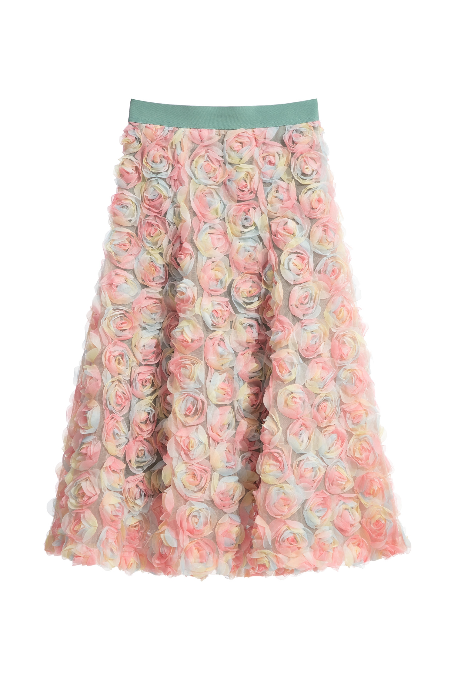 Colourful 3-D Rose Midi SkirtColourful 3-D Rose Midi Skirt,Season (SS) Look,Mesh fabric,Tutu skirts,Midi skirts