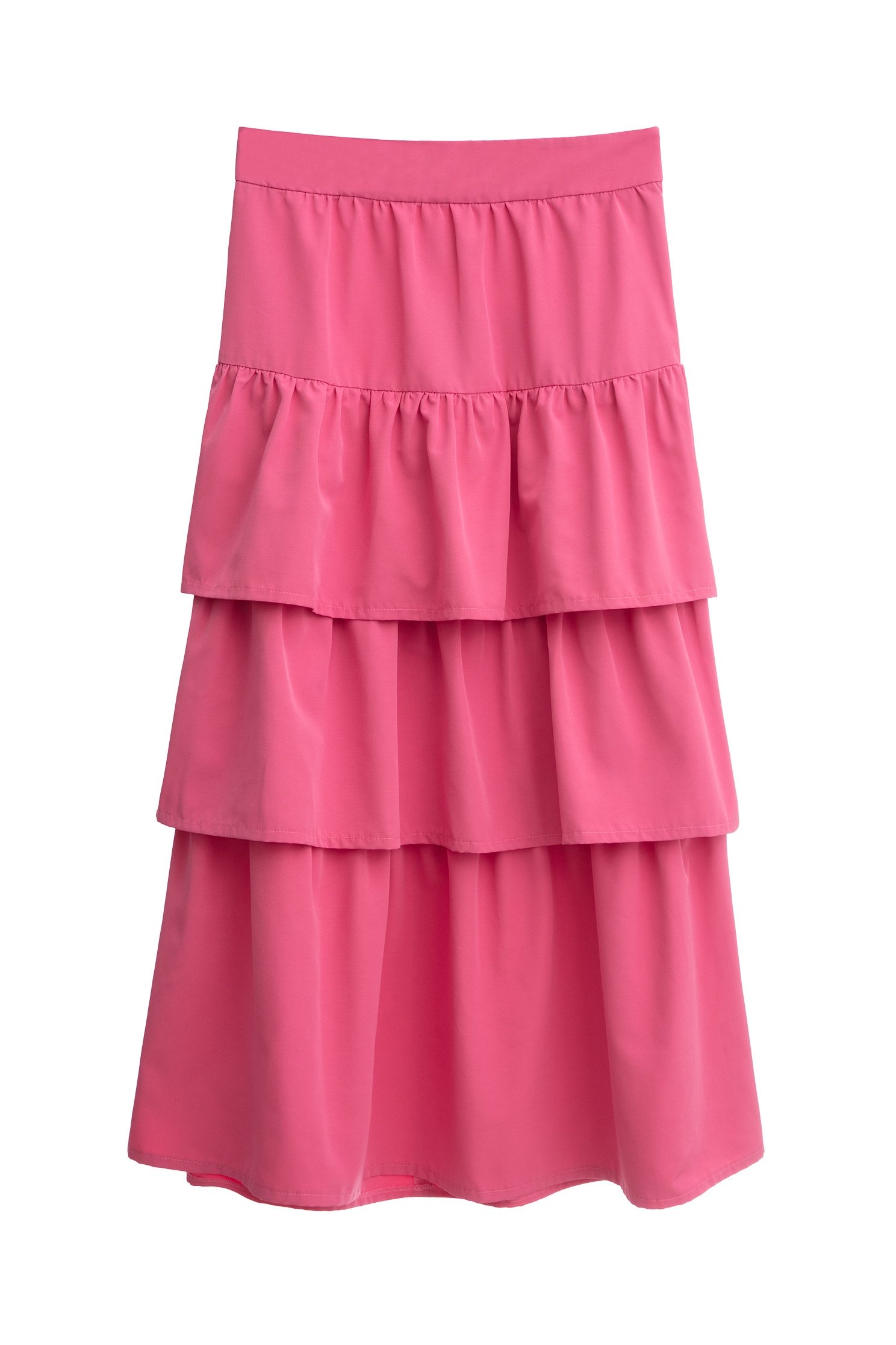 Pink Tiered Midi SkirtPink Tiered Midi Skirt,Season (SS) Look,Layered skirts,Midi skirts