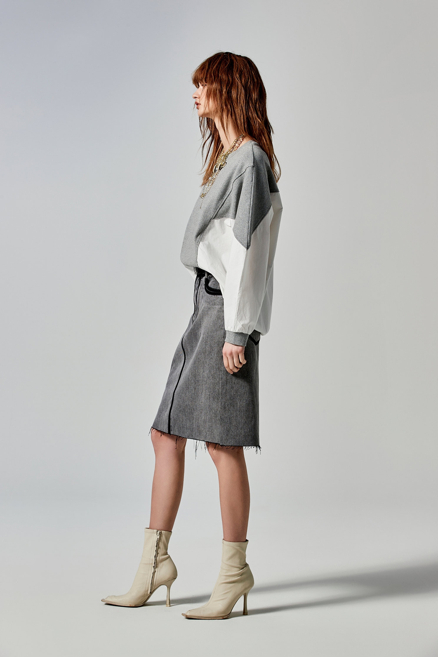 Contrast Trim Grey Denim SkirtContrast Trim Grey Denim Skirt,Season (SS) Look,Denim,Denim skirts