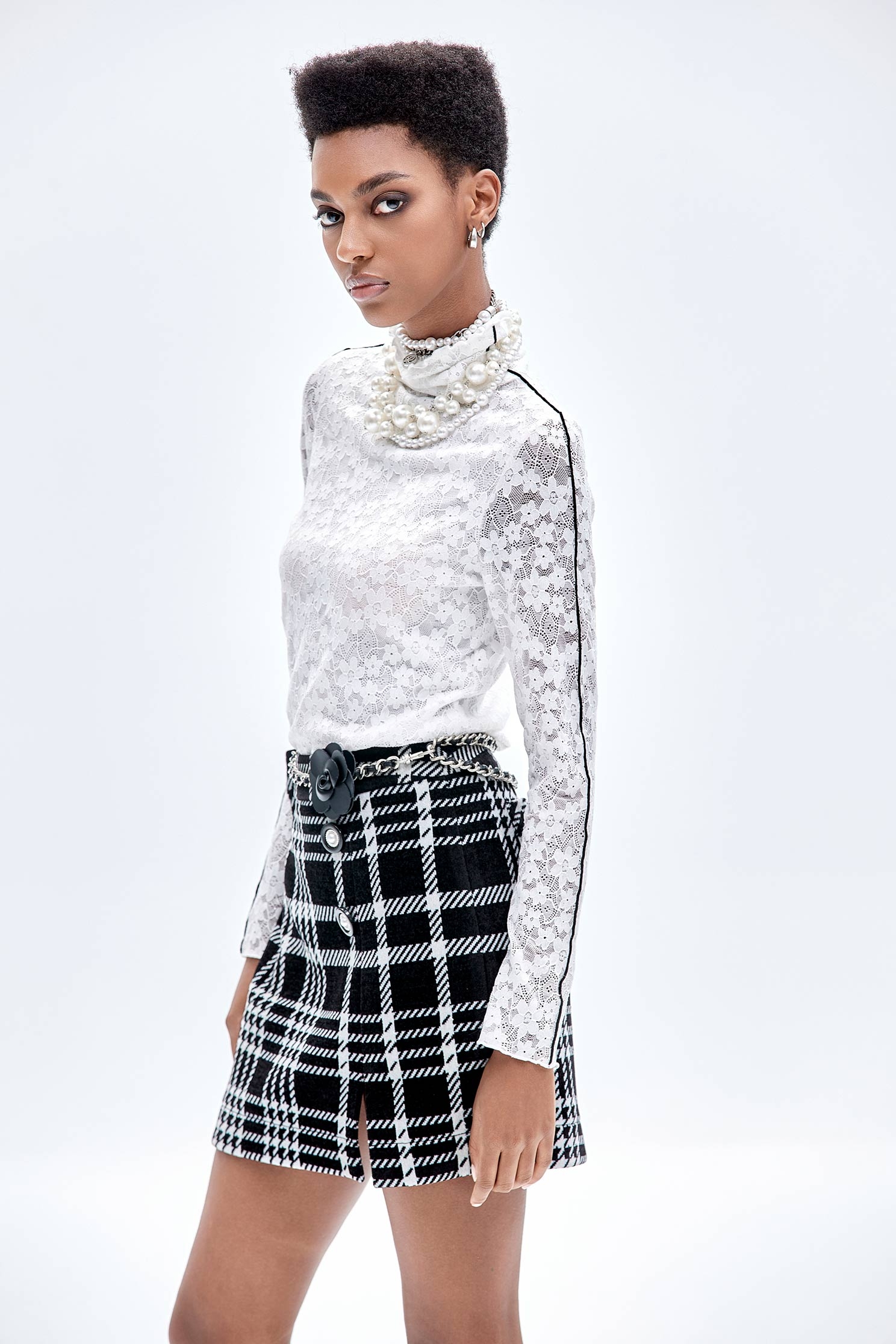 Classic Checkered houndstooth Print SkirtClassic Checkered houndstooth Print Skirt,Plaid,Mini skirts,Shorts,Season (AW) Look