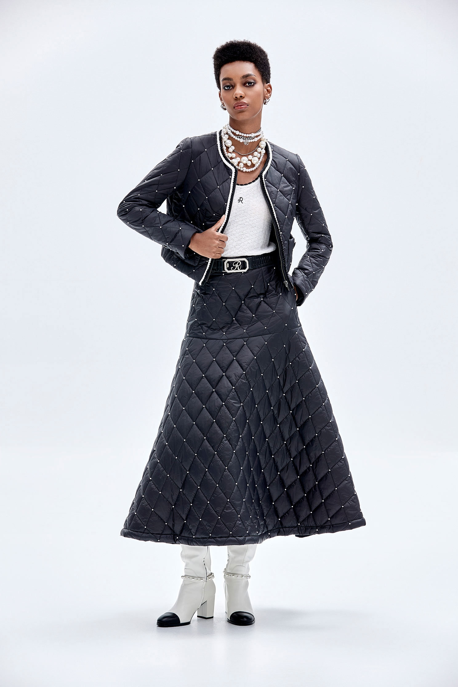 A-line Pearl Detail Quilted Maxi SkirtA-line Pearl Detail Quilted Maxi Skirt,pearl,Season (AW) Look,Midi skirts