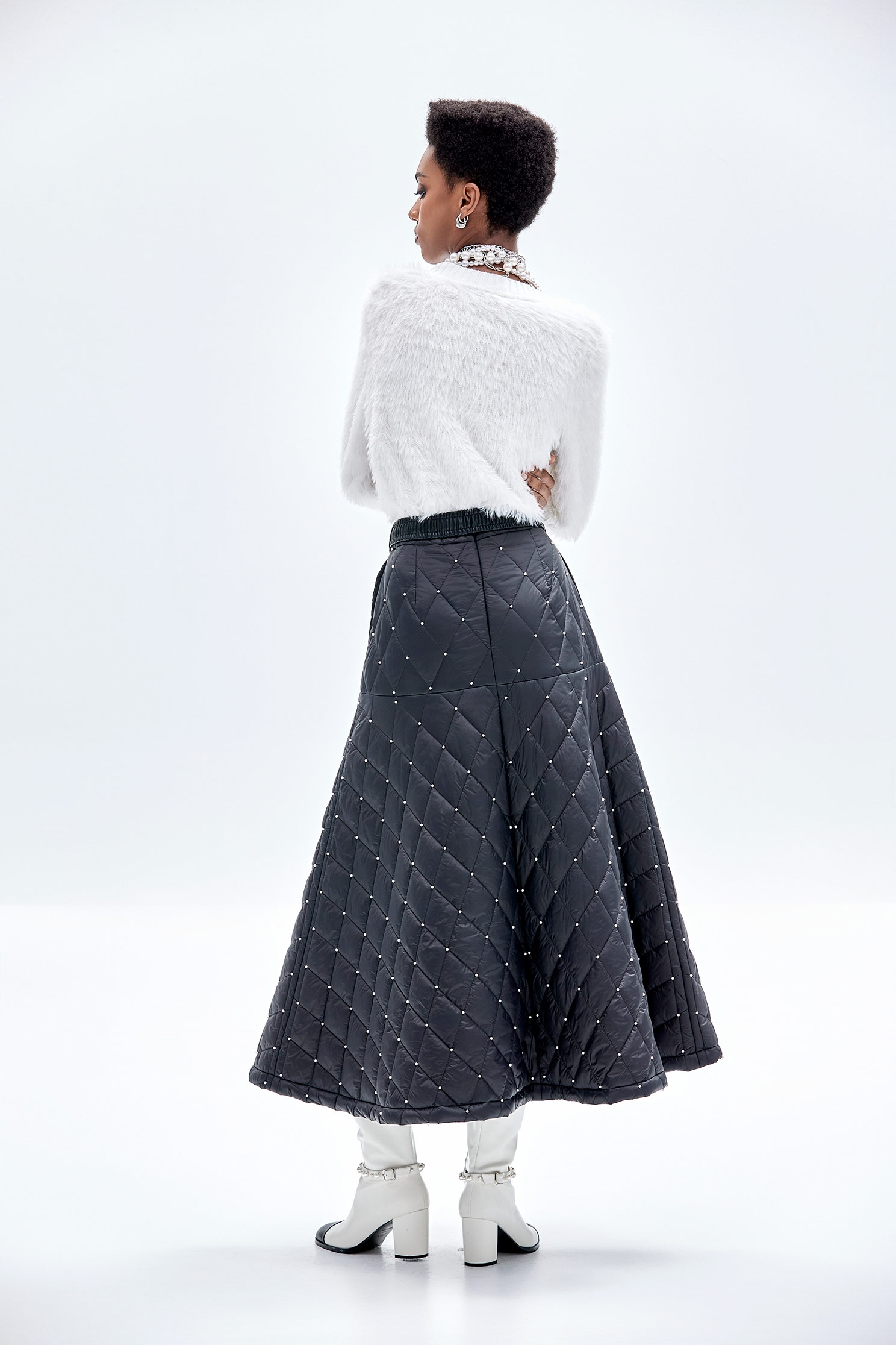 A-line Pearl Detail Quilted Maxi SkirtA-line Pearl Detail Quilted Maxi Skirt,pearl,Season (AW) Look,Midi skirts