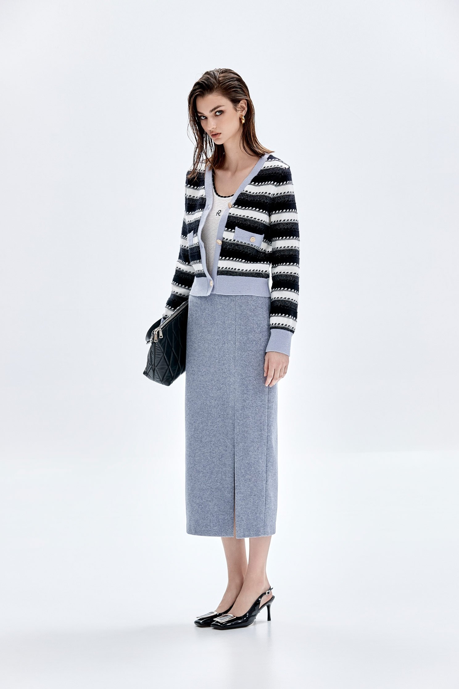 Side Slit Grey Pencil SkirtSide Slit Grey Pencil Skirt,Season (AW) Look,Pencil skirts