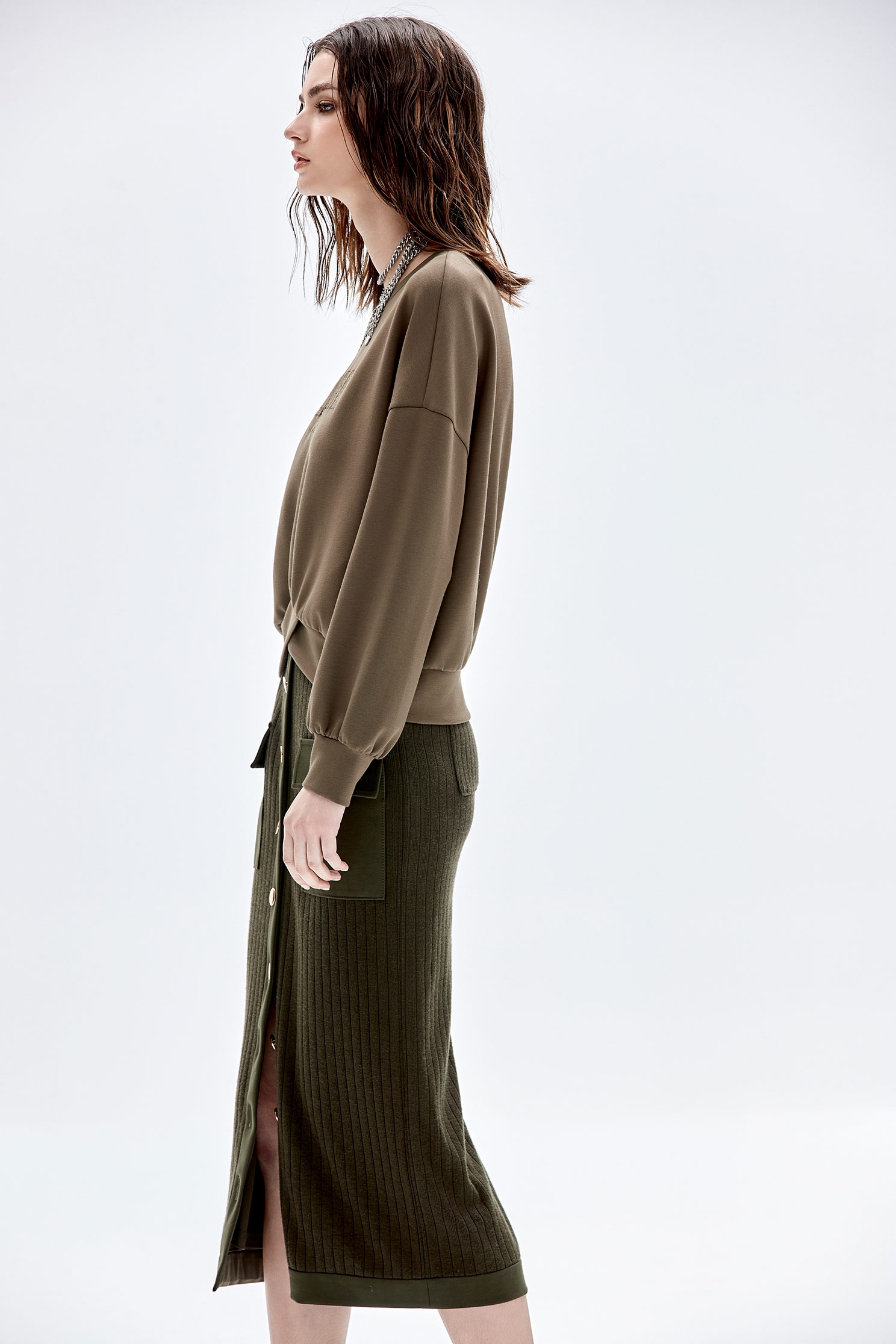 Moss Green Maxi Fitted SkirtMoss Green Maxi Fitted Skirt,Stripe,Season (AW) Look,Knitted,Midi skirts