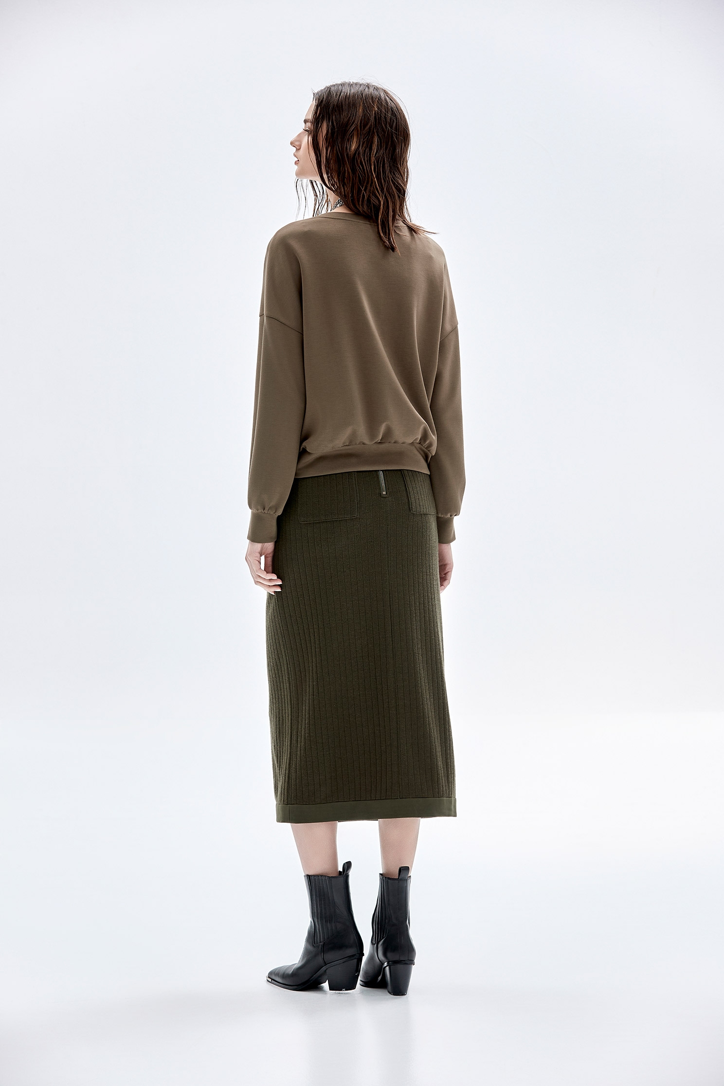 Moss Green Maxi Fitted SkirtMoss Green Maxi Fitted Skirt,Stripe,Season (AW) Look,Knitted,Midi skirts