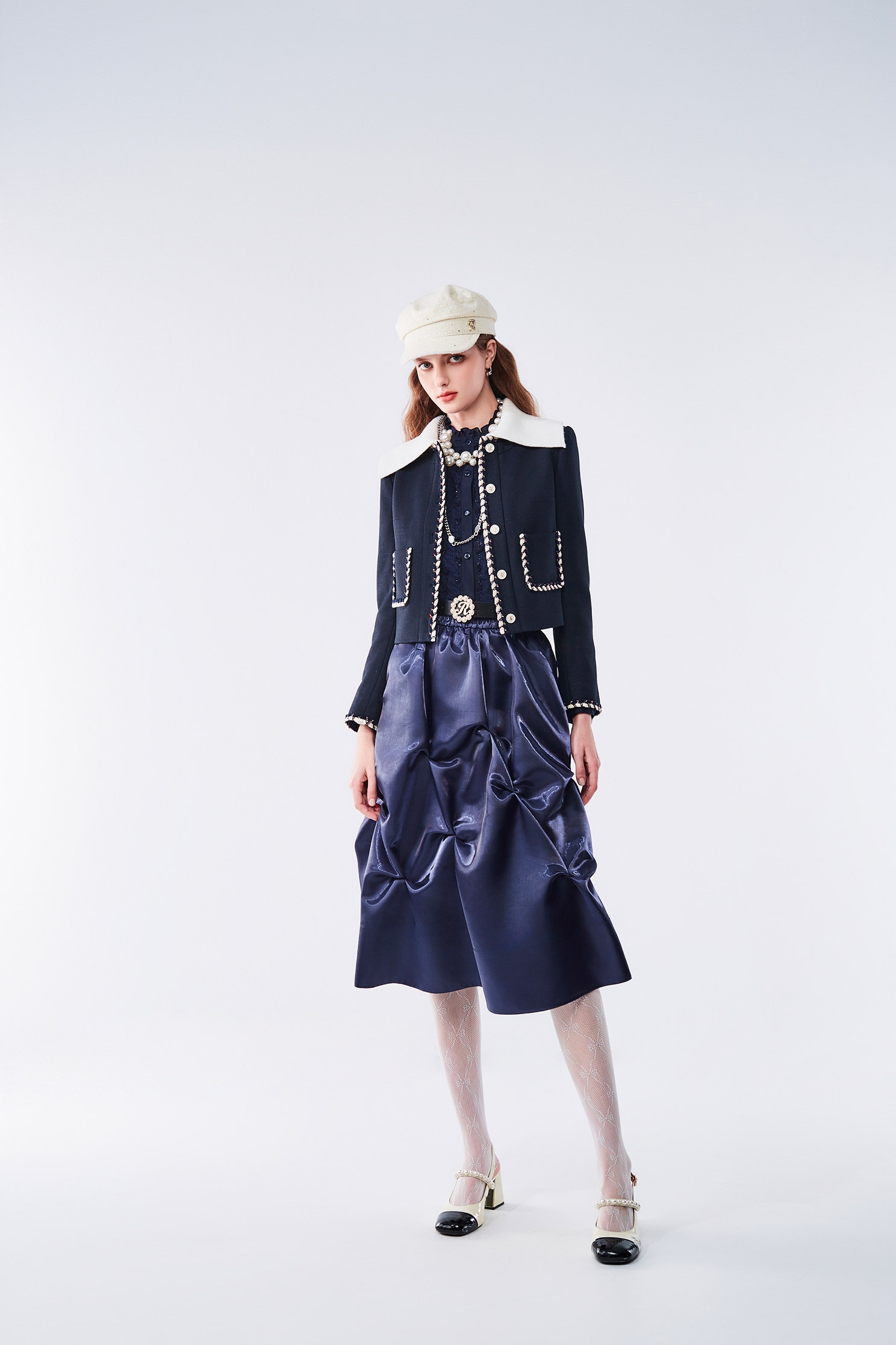 Irregular Folds Navy SkirtIrregular Folds Navy Skirt,Season (AW) Look,Midi skirts