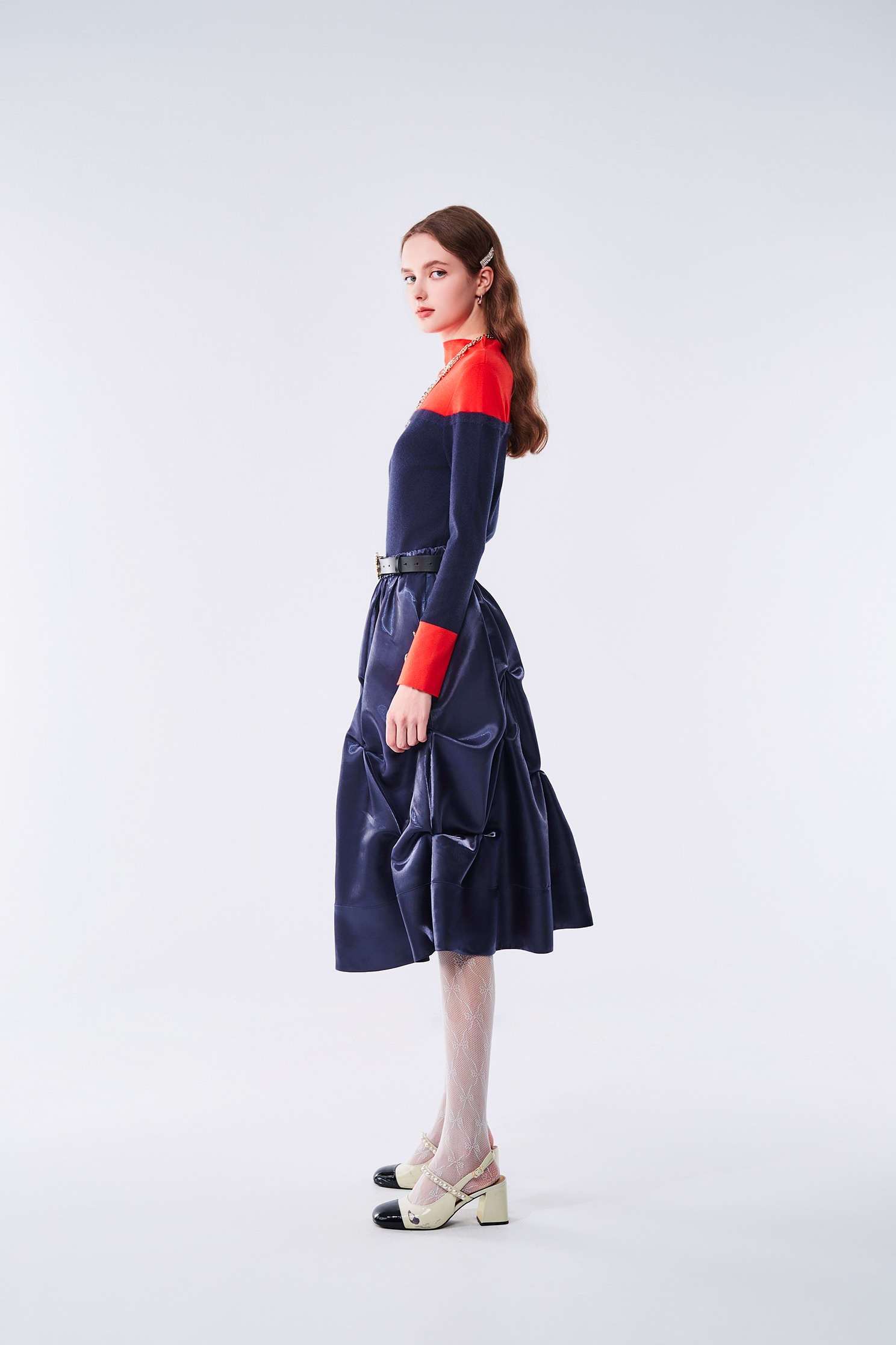 Irregular Folds Navy SkirtIrregular Folds Navy Skirt,Season (AW) Look,Midi skirts