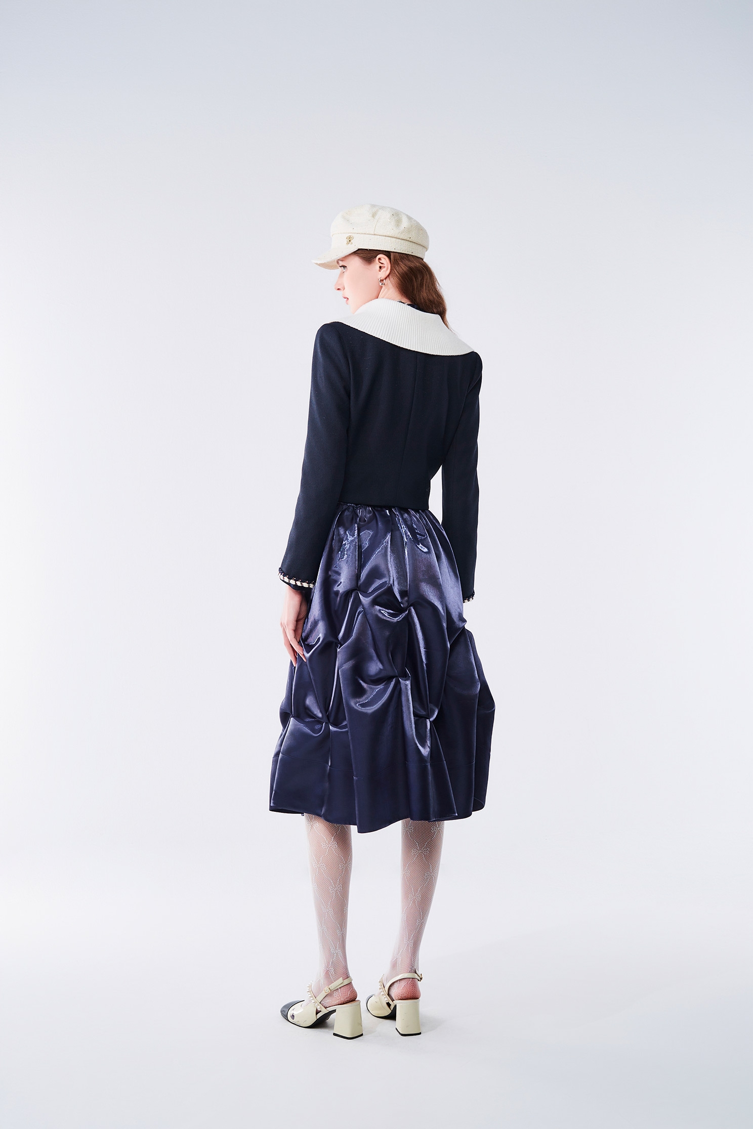 Irregular Folds Navy SkirtIrregular Folds Navy Skirt,Season (AW) Look,Midi skirts