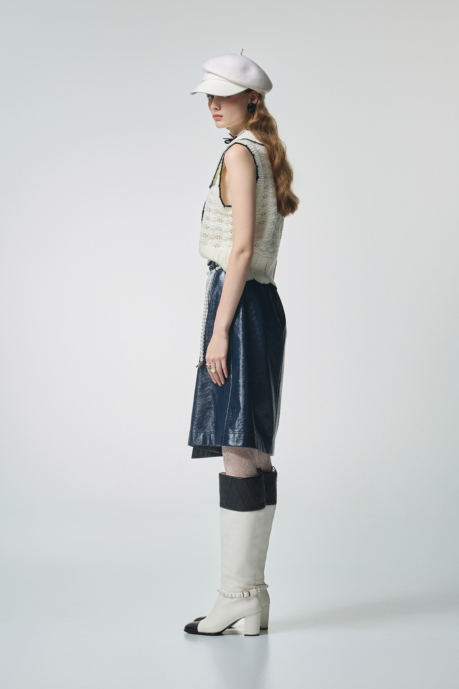 Metallic Sheen Navy PU SkirtMetallic Sheen Navy PU Skirt,A-Line skirts,Season (AW) Look