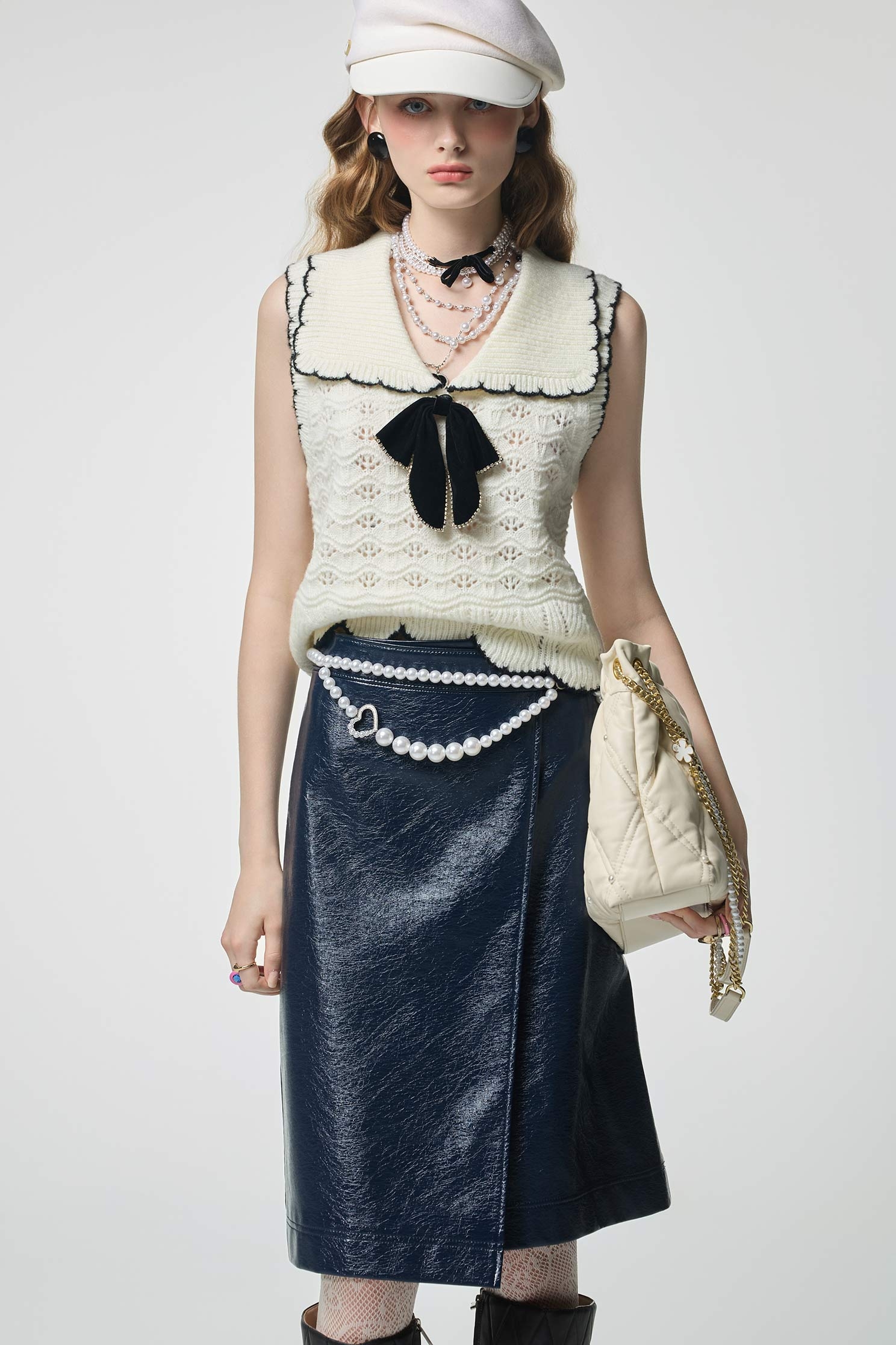 Metallic Sheen Navy PU SkirtMetallic Sheen Navy PU Skirt,A-Line skirts,Season (AW) Look