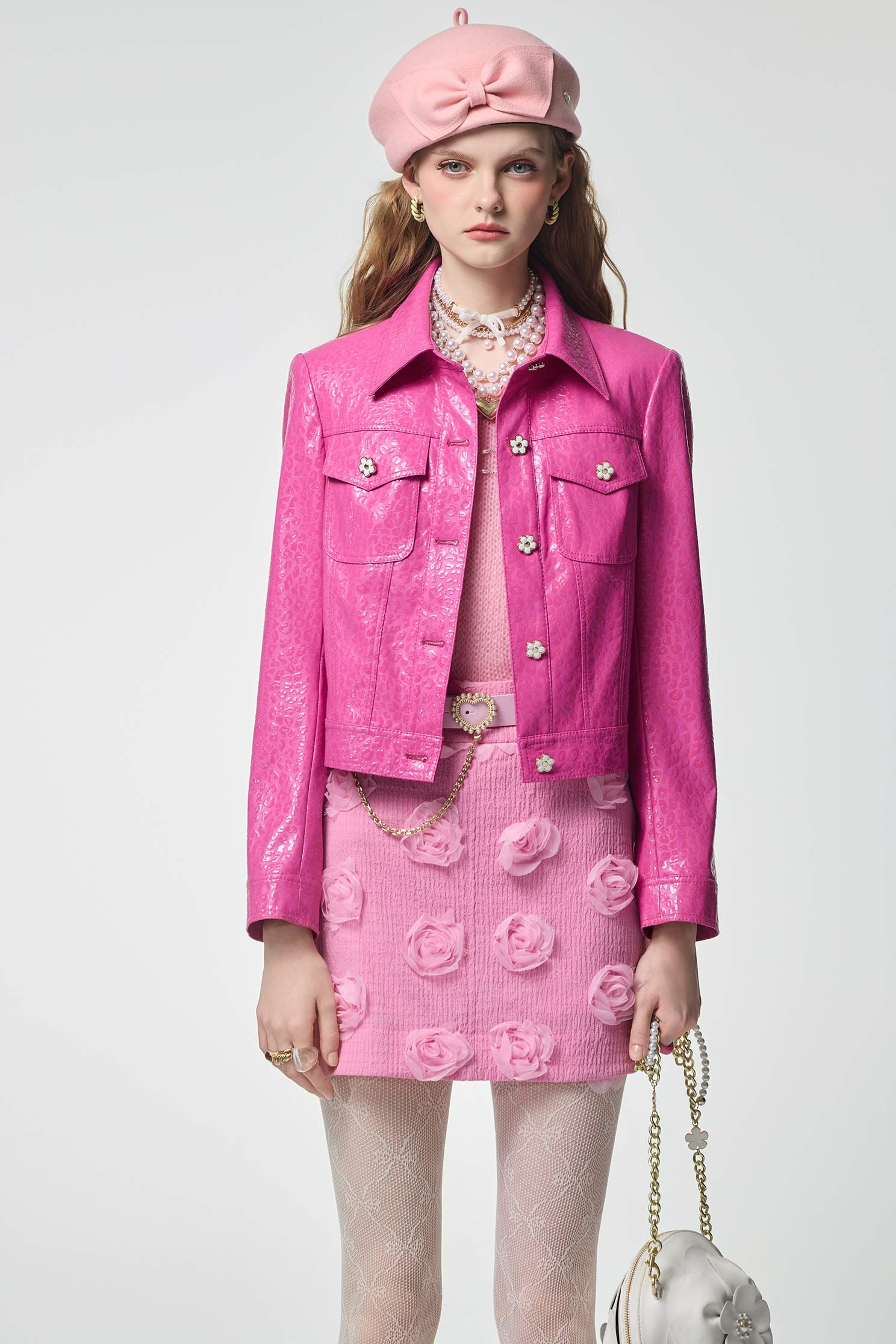 3-D Rose Detail Pink Skirt3-D Rose Detail Pink Skirt,Mini skirts,Season (AW) Look