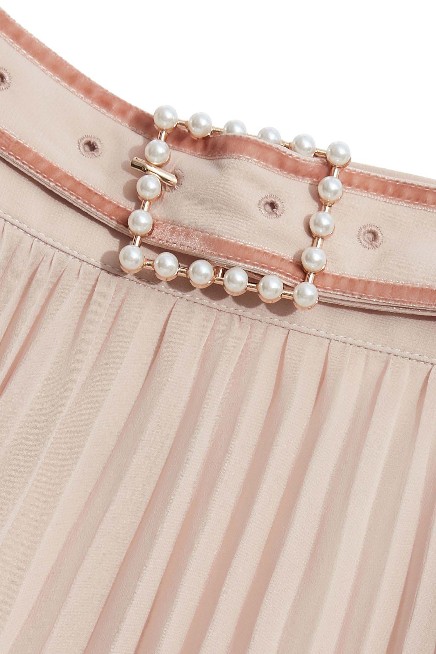 Pleated Chiffon SkirtCchiffon skirt with a pearl belt,mothergift,pearl,Pleated skirts,Season (AW) Look,Belts,Midi skirts,Chiffon