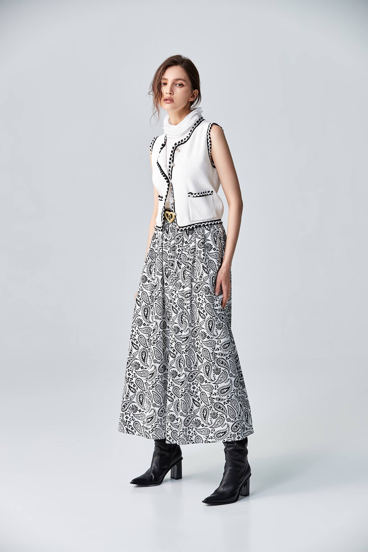 Full Boho Print Elastic Waist SkirtParamecium floral print long skirt,originalpattern,Queen,Season (AW) Look,Midi skirts