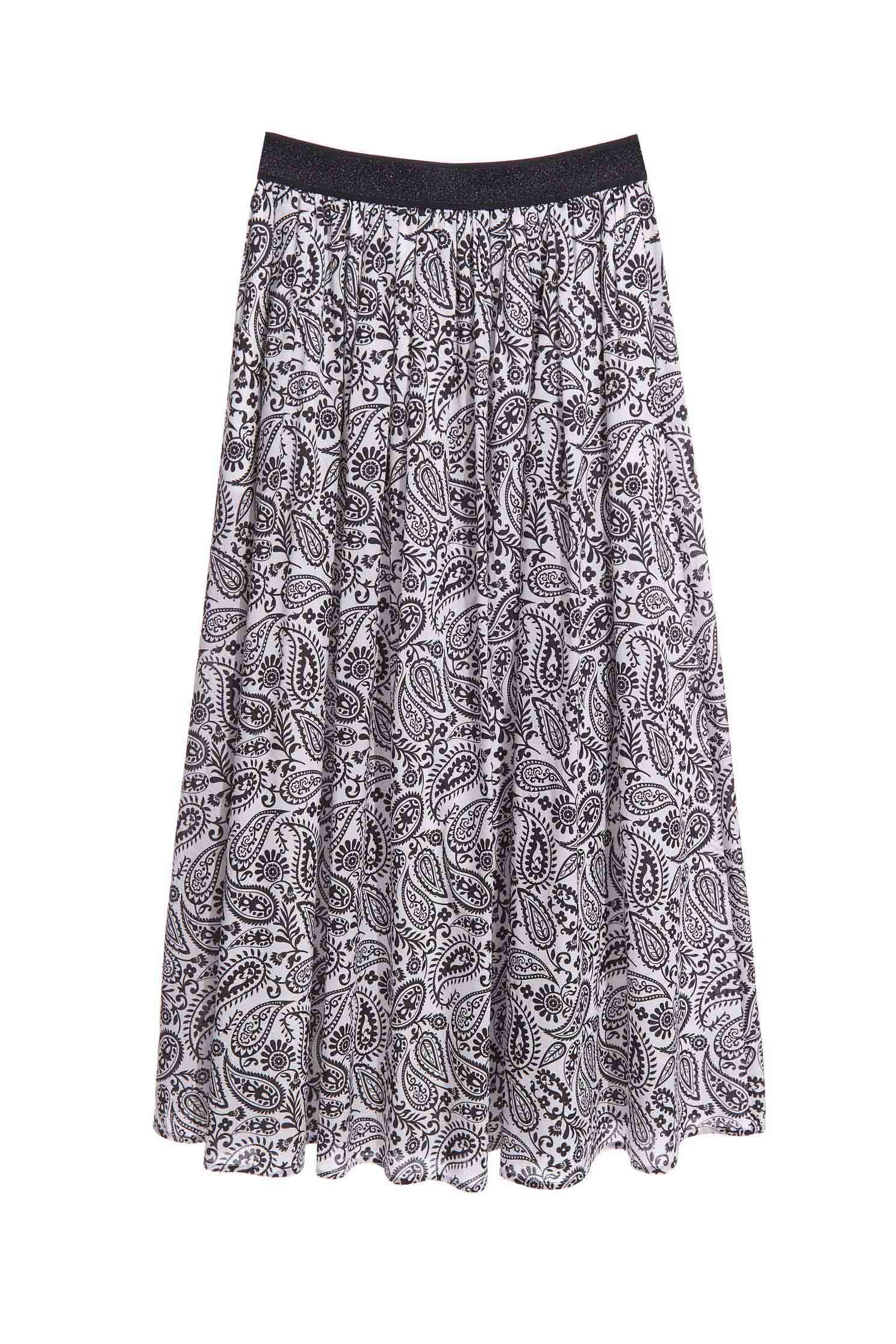 Full Boho Print Elastic Waist SkirtParamecium floral print long skirt,originalpattern,Queen,Season (AW) Look,Midi skirts