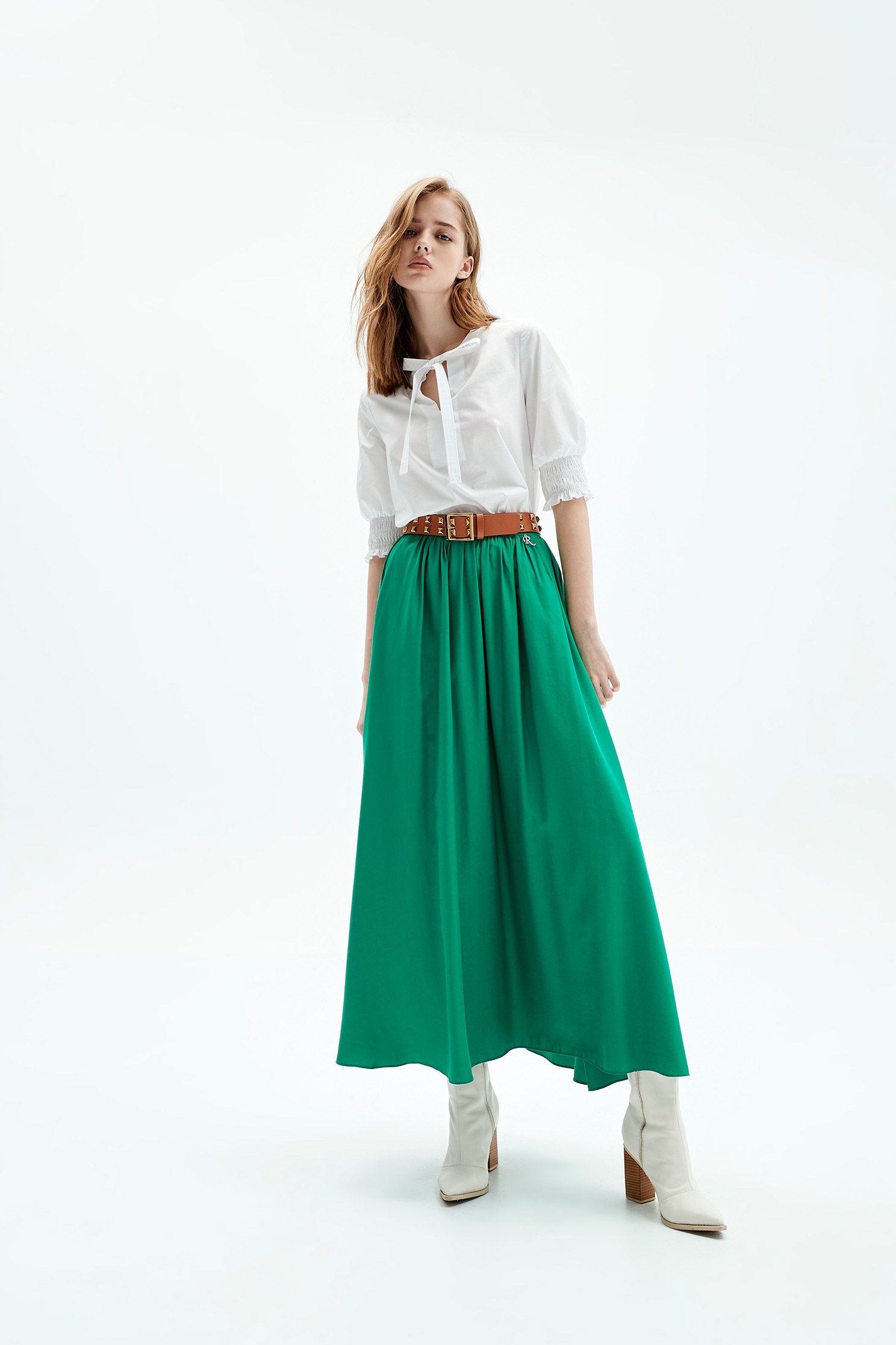 Solid Green Maxi SkirtBright green long skirt,goodlucknewyear,Season (AW) Look,Midi skirts