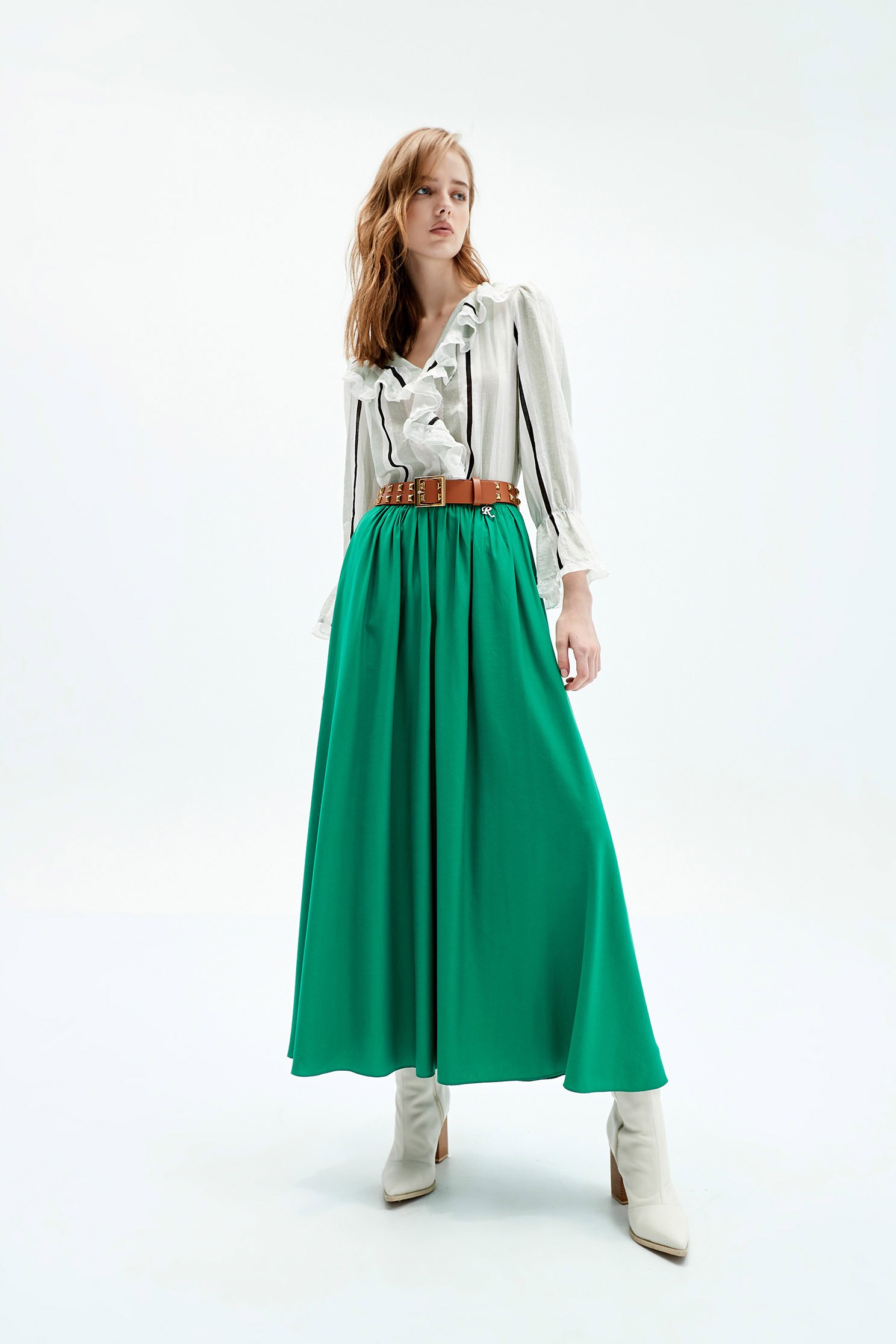 Solid Green Maxi SkirtBright green long skirt,goodlucknewyear,Season (AW) Look,Midi skirts