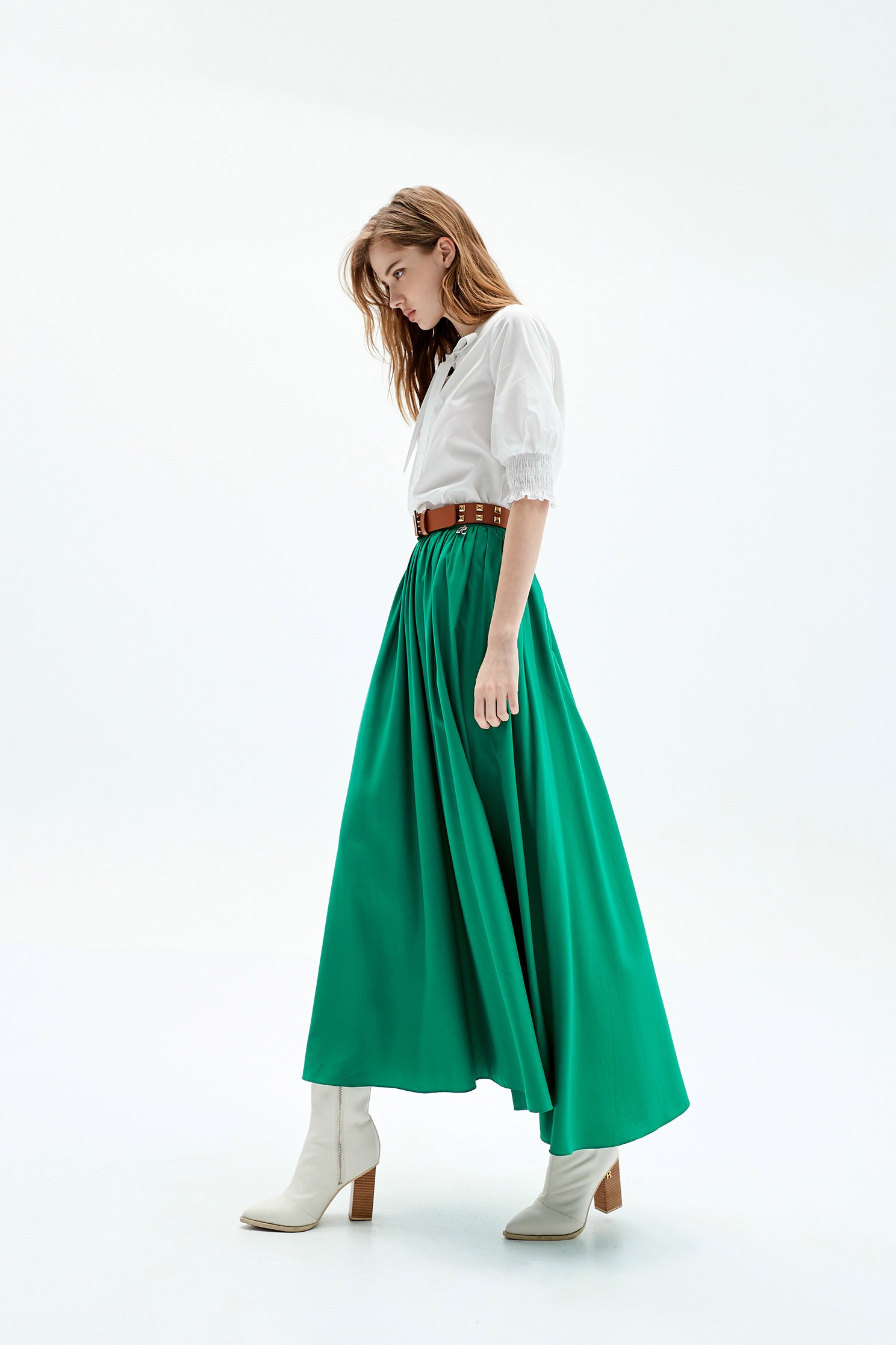 Solid Green Maxi SkirtBright green long skirt,goodlucknewyear,Season (AW) Look,Midi skirts