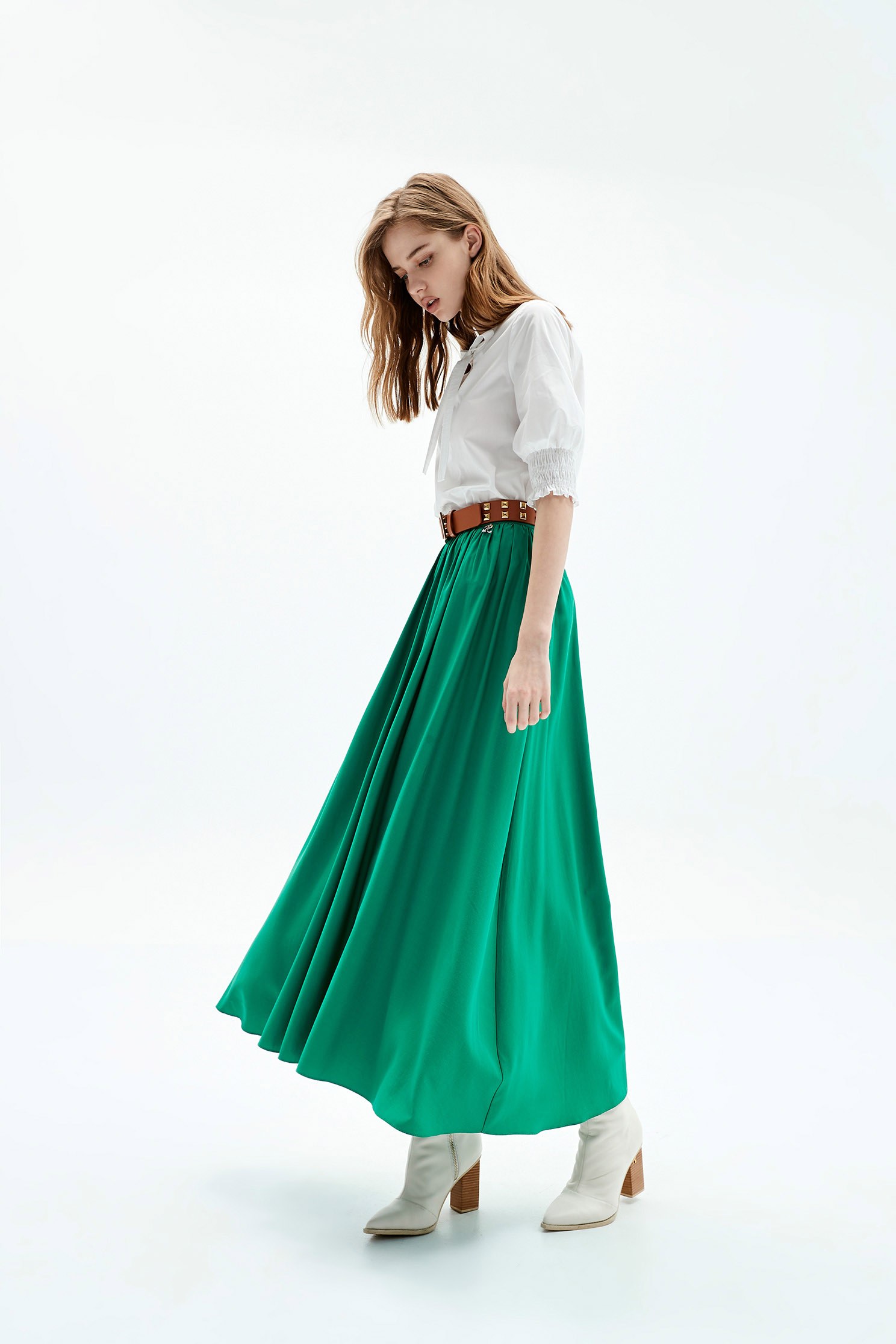 Solid Green Maxi SkirtBright green long skirt,goodlucknewyear,Season (AW) Look,Midi skirts