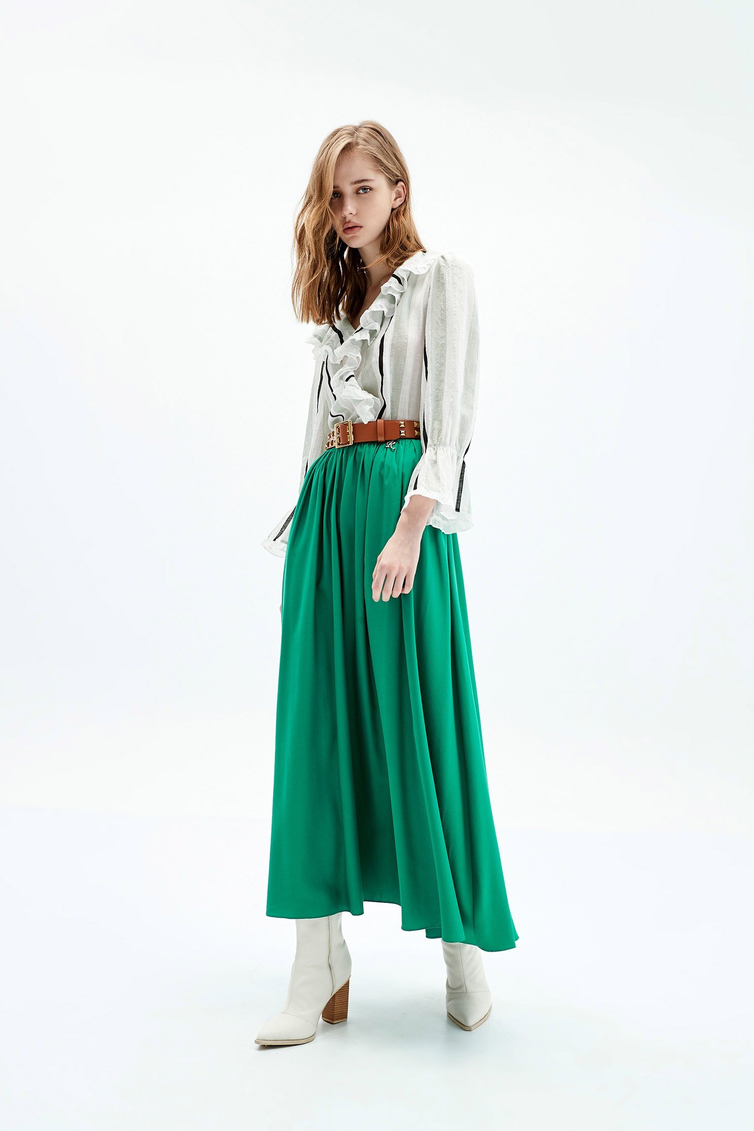 Solid Green Maxi SkirtBright green long skirt,goodlucknewyear,Season (AW) Look,Midi skirts