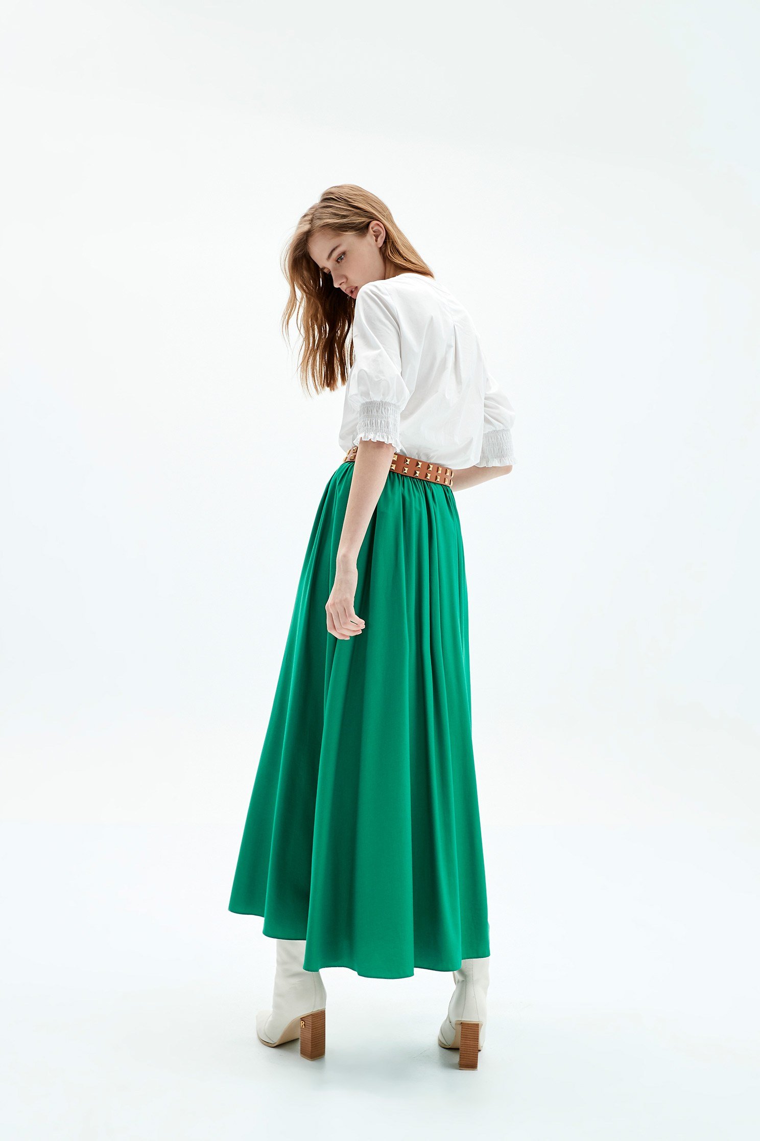 Solid Green Maxi SkirtBright green long skirt,goodlucknewyear,Season (AW) Look,Midi skirts