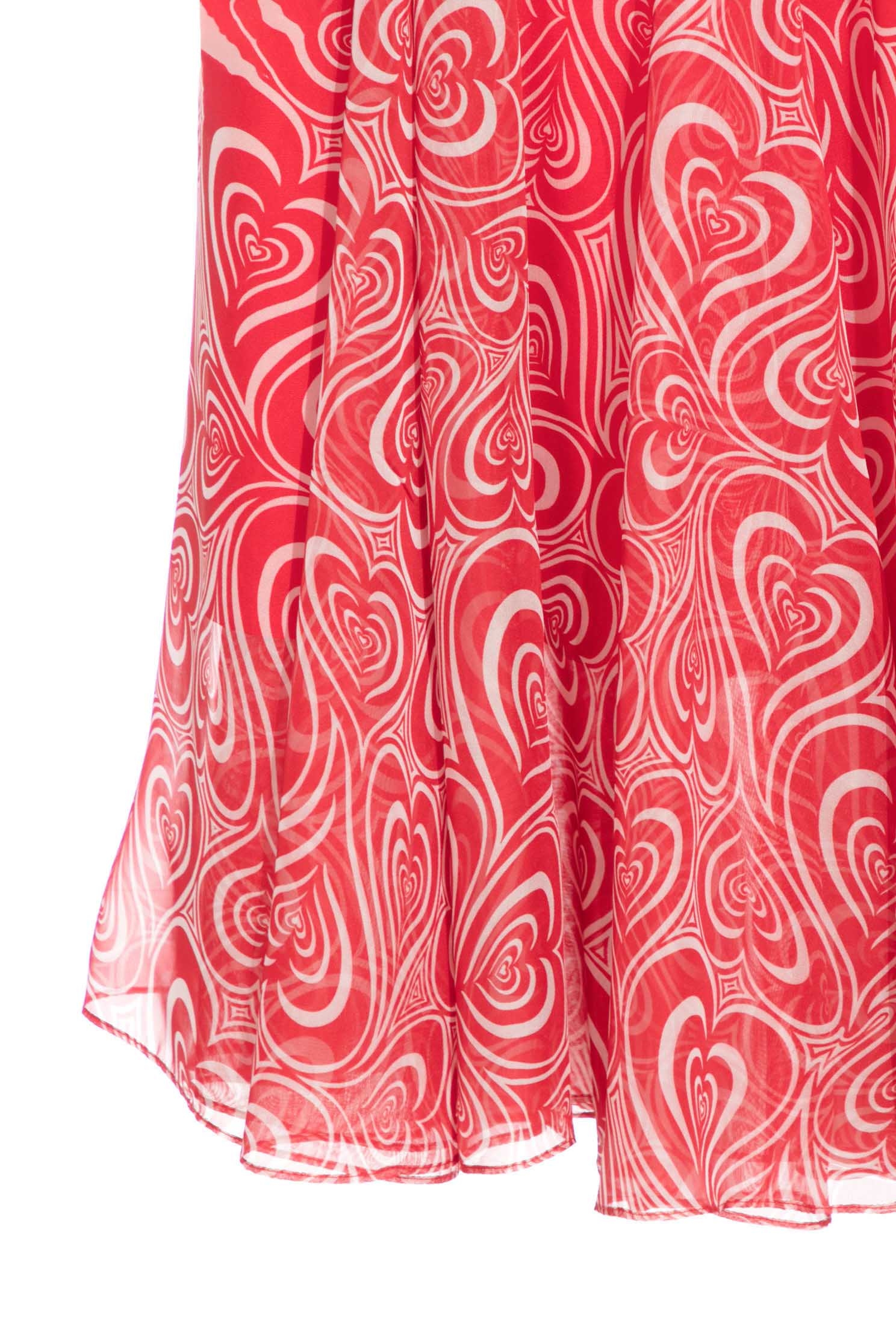 Printed Red Heart Godet SkirtChiffon maxi dress with heart shock wave print,Season (SS) Look,Midi skirts,Chiffon