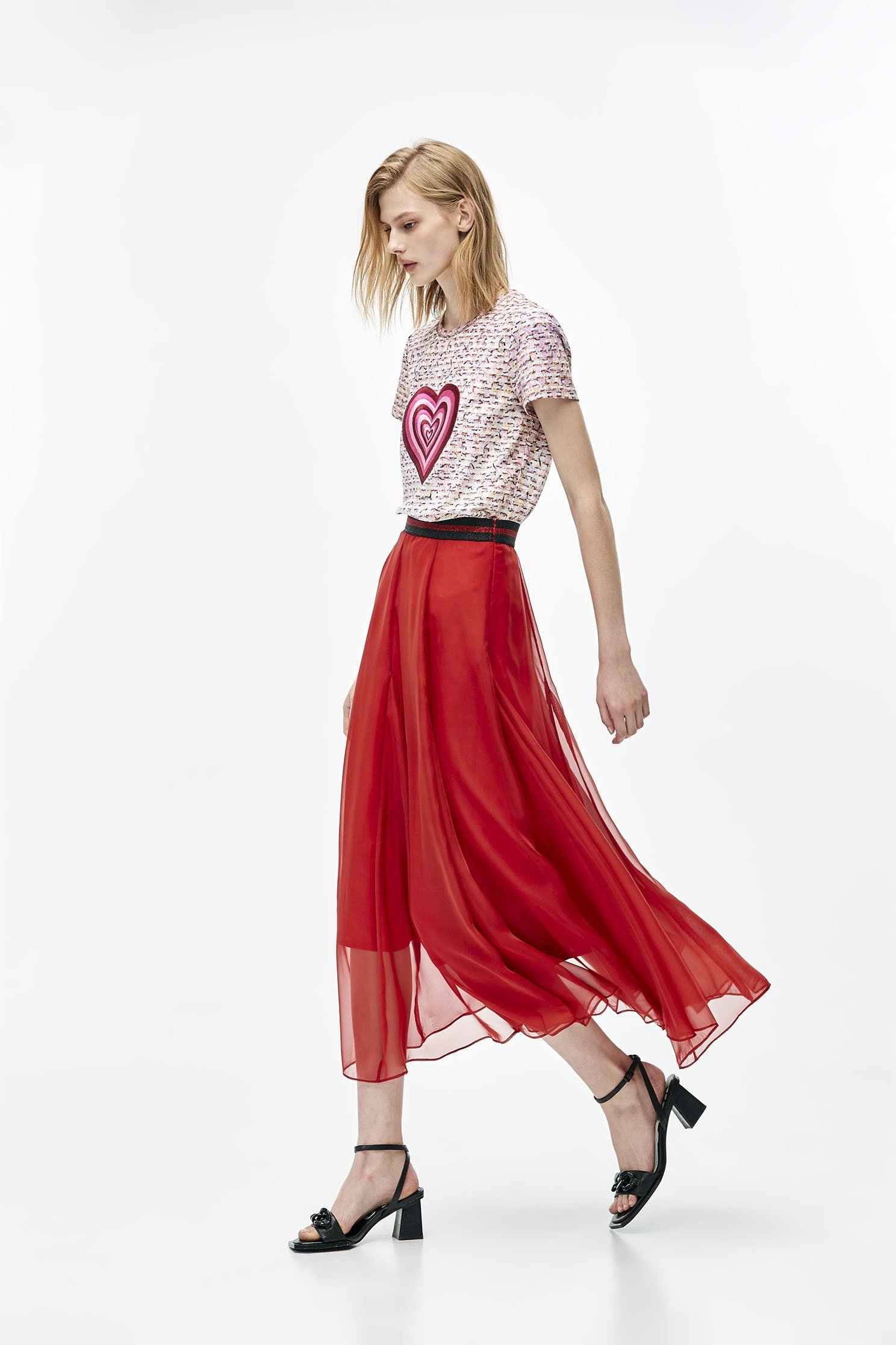 Red Chiffon Godet SkirtFlaming red chiffon long dress,Season (SS) Look,Midi skirts,Chiffon,Chiffon Midi skirts