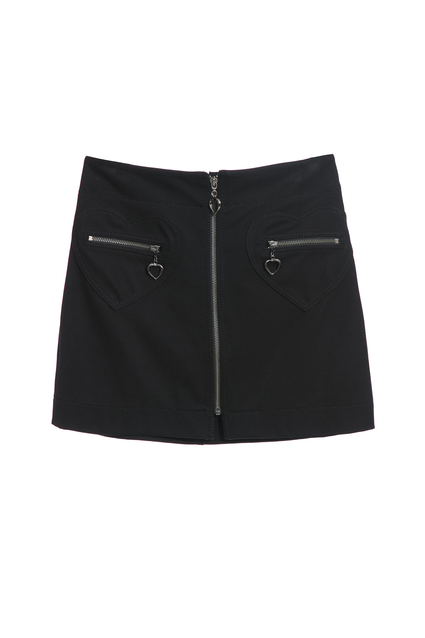 Mini Front Zip SkirtShort skirt with heart pocket design,Season (SS) Look,Mini skirts