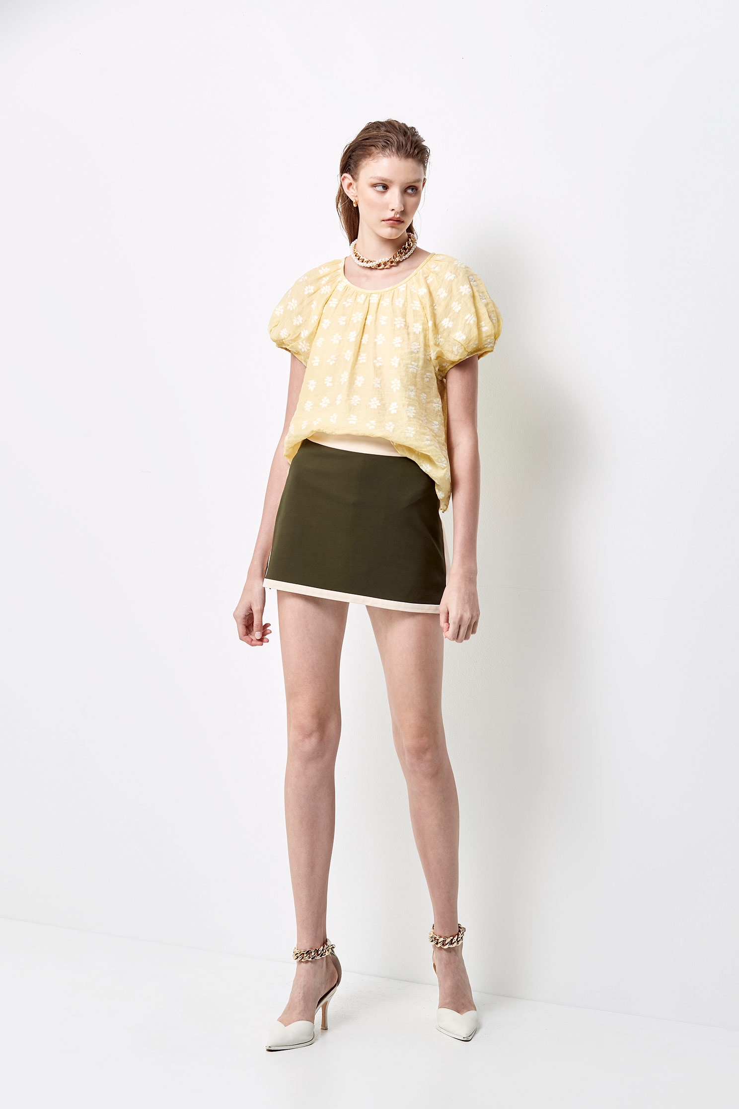 Basic Mini Skirt With Contrast Trim DetailComfortable stretchy skirt with color design,A-Line skirts,Season (SS) Look,Mini skirts,Shorts