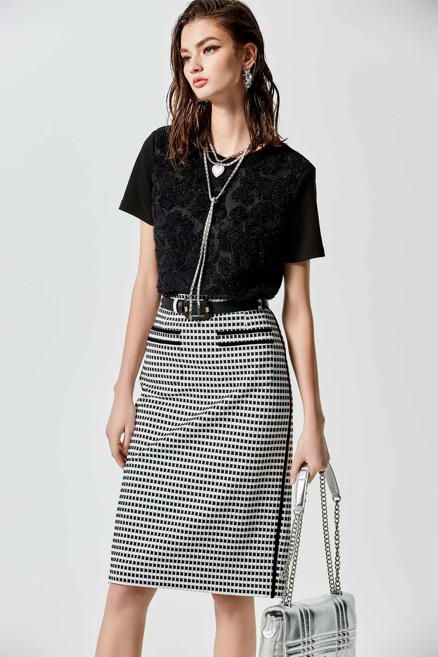 Texture Plaid Pencil SkirtTexture Plaid Pencil Skirt,A-Line skirts,Season (SS) Look,Pencil skirts