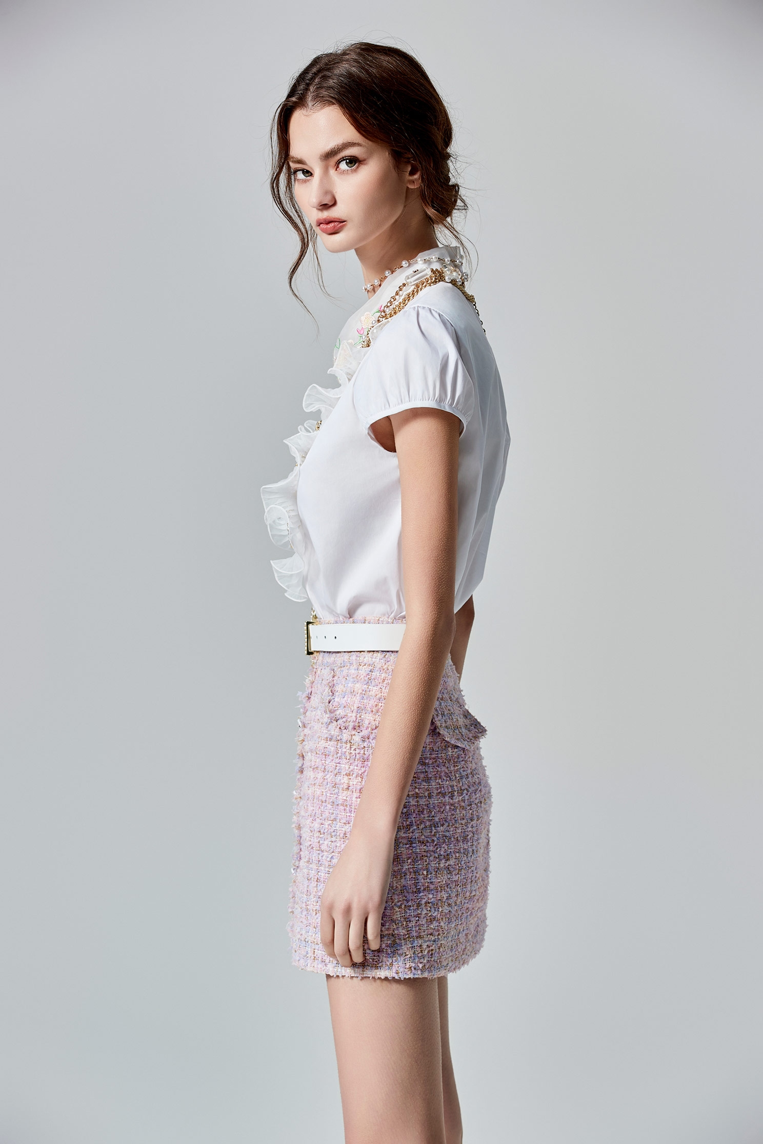 Pink Tweed Mini SkirtPink Tweed Mini Skirt,Season (SS) Look,Mini skirts,bows