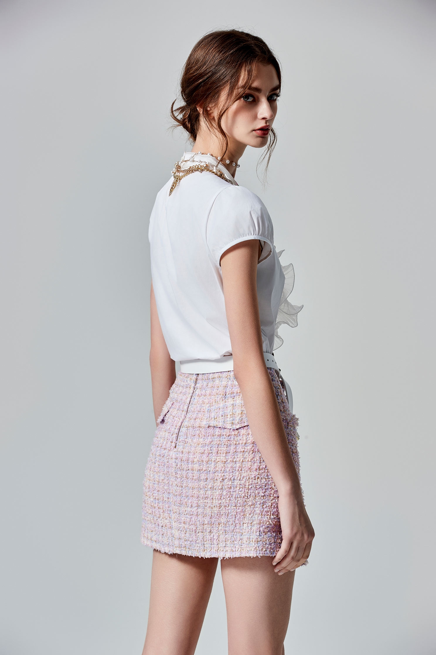 Pink Tweed Mini SkirtPink Tweed Mini Skirt,Season (SS) Look,Mini skirts,bows