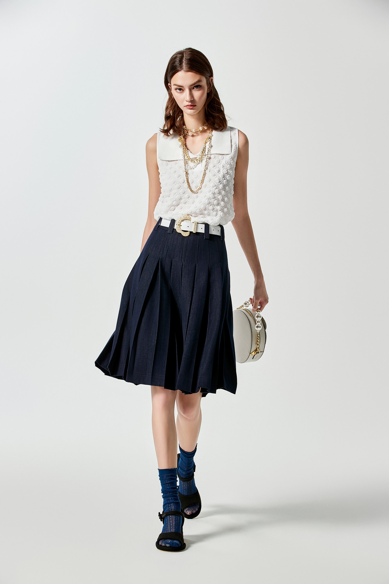 Pleated Denim SkirtPleated Denim Skirt,Season (SS) Look,Pleated skirts