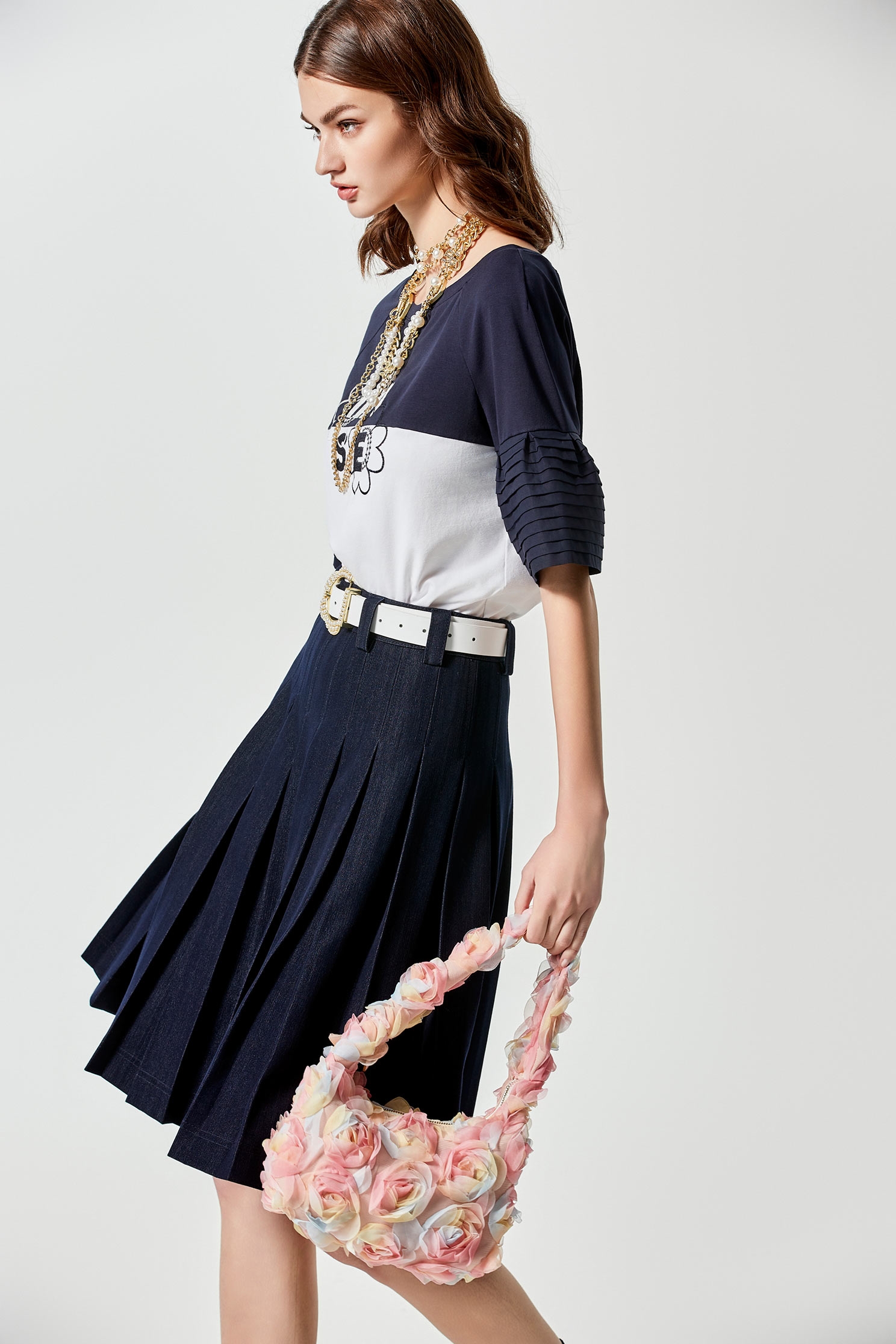 Pleated Denim SkirtPleated Denim Skirt,Season (SS) Look,Pleated skirts