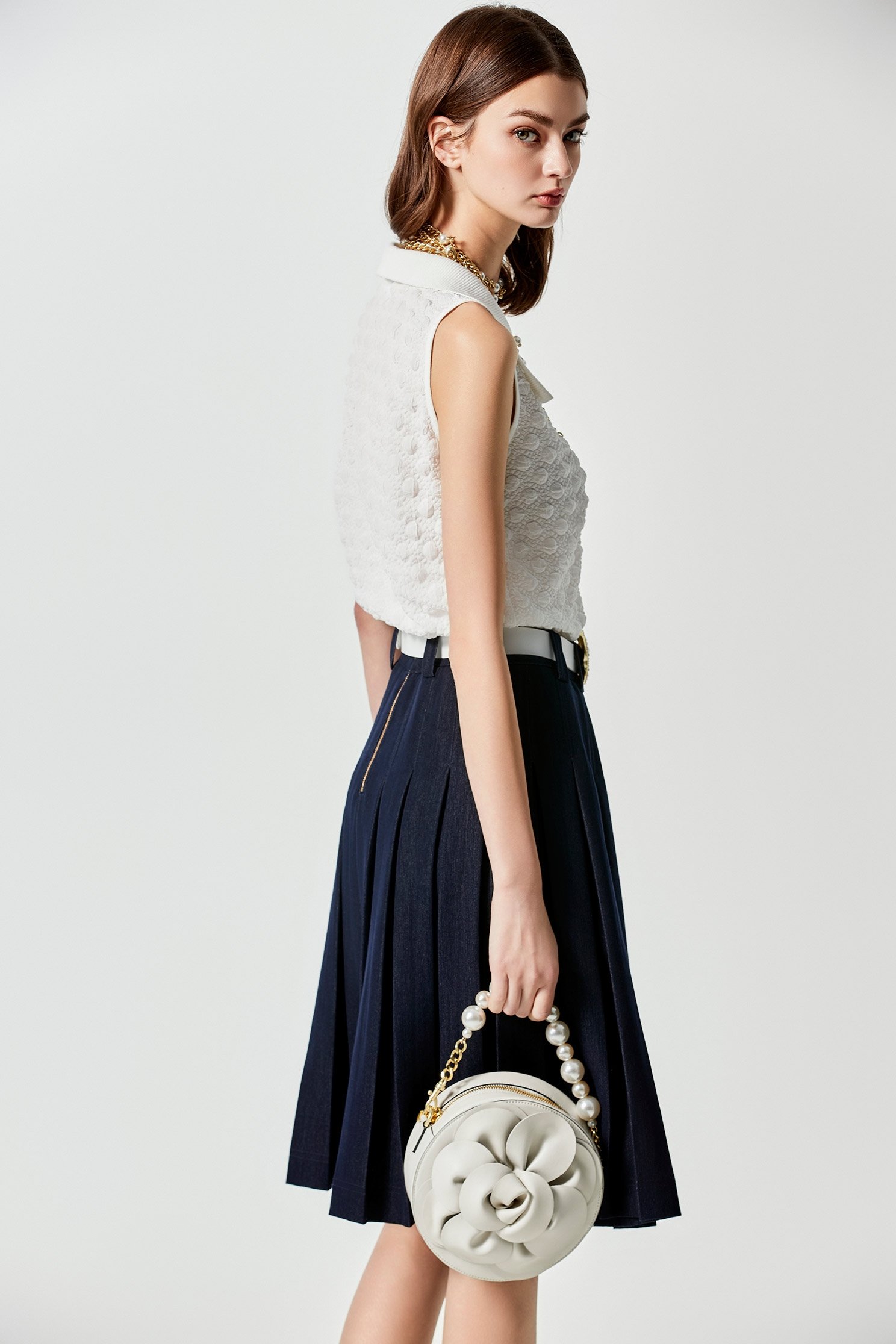 Pleated Denim SkirtPleated Denim Skirt,Season (SS) Look,Pleated skirts