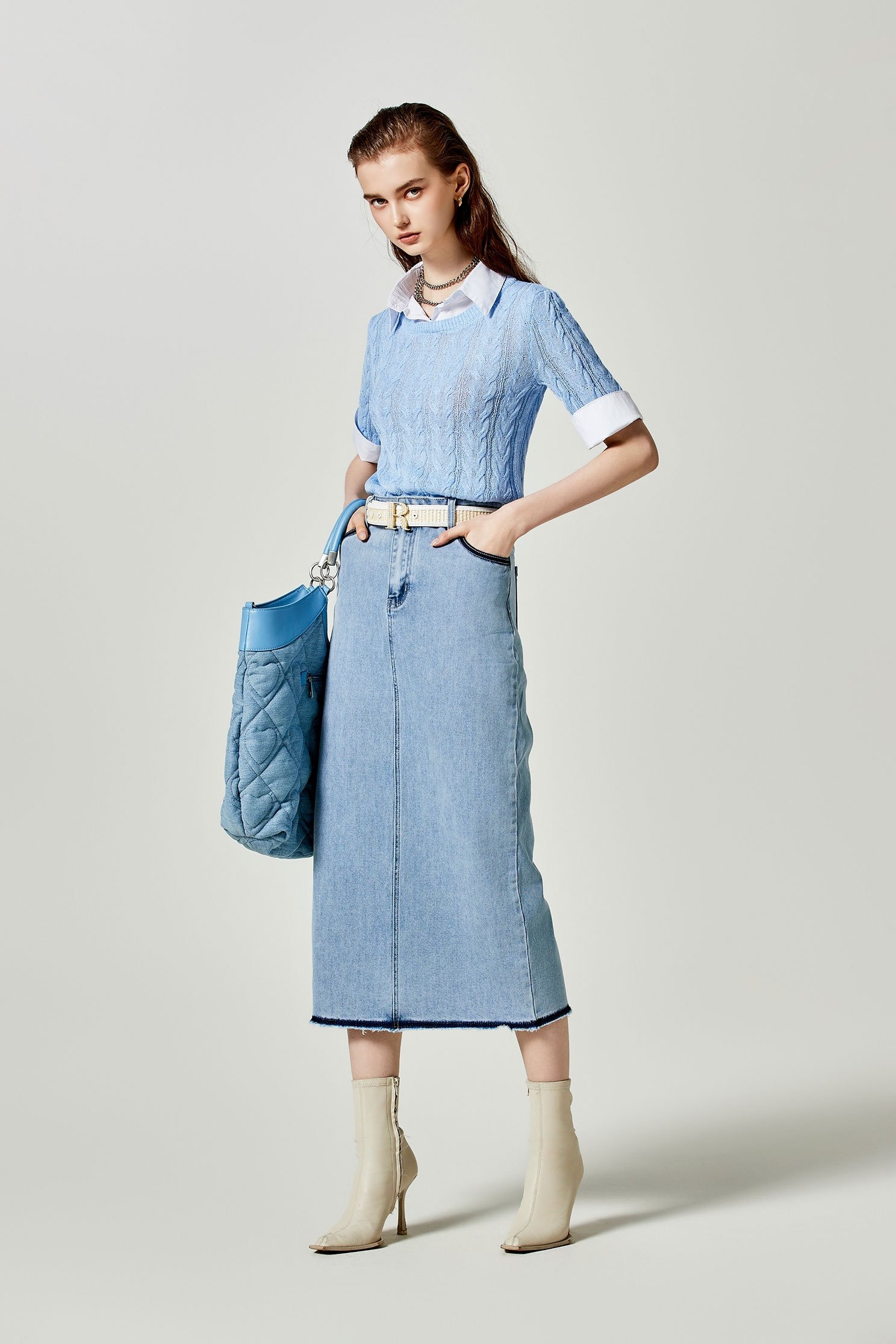 Denim Midi Pencil SkirtDenim Midi Pencil Skirt,Season (SS) Look,Denim,Denim skirts,Midi skirts