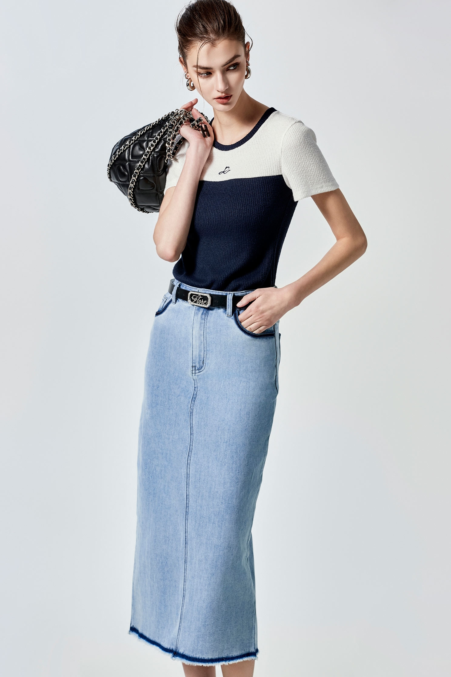 Denim Midi Pencil SkirtDenim Midi Pencil Skirt,Season (SS) Look,Denim,Denim skirts,Midi skirts