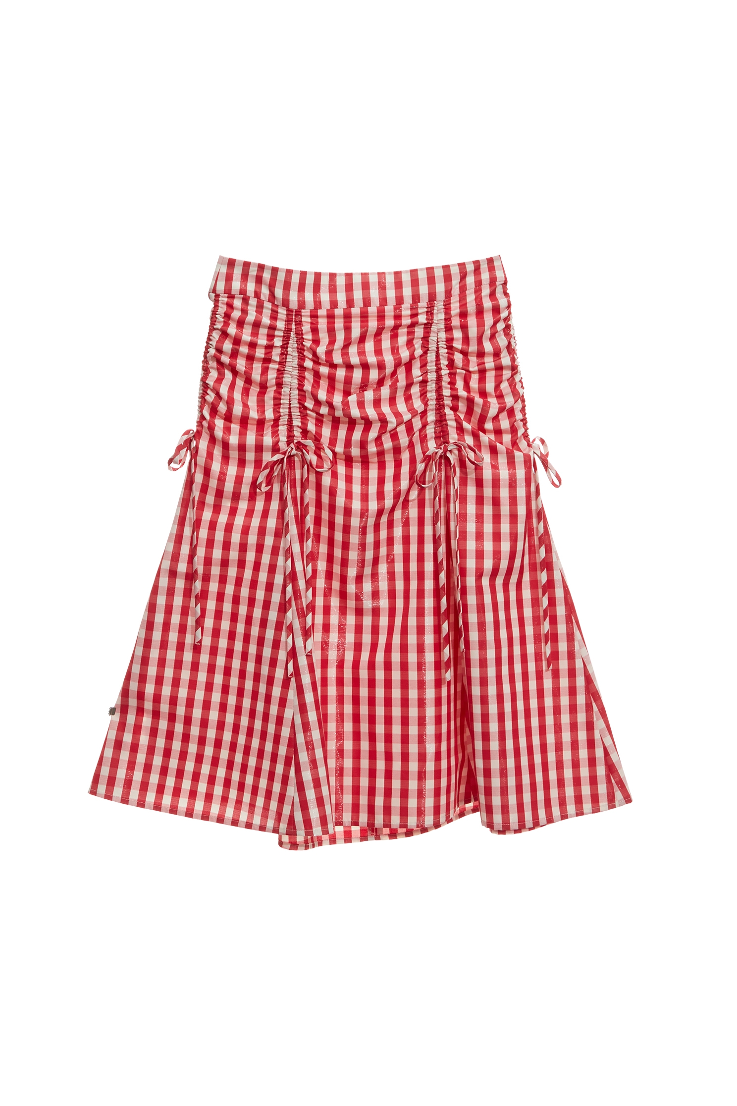 Red Plaid Shirring Detail SkirtRed Plaid Shirring Detail Skirt,Season (SS) Look,Plaid,Midi skirts