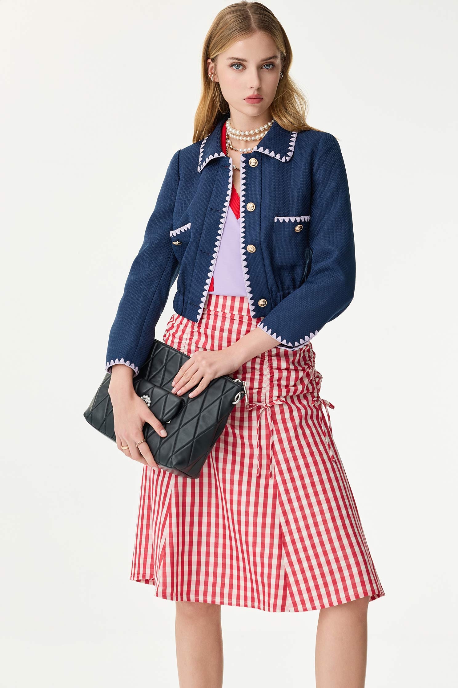 Red Plaid Shirring Detail SkirtRed Plaid Shirring Detail Skirt,Season (SS) Look,Plaid,Midi skirts