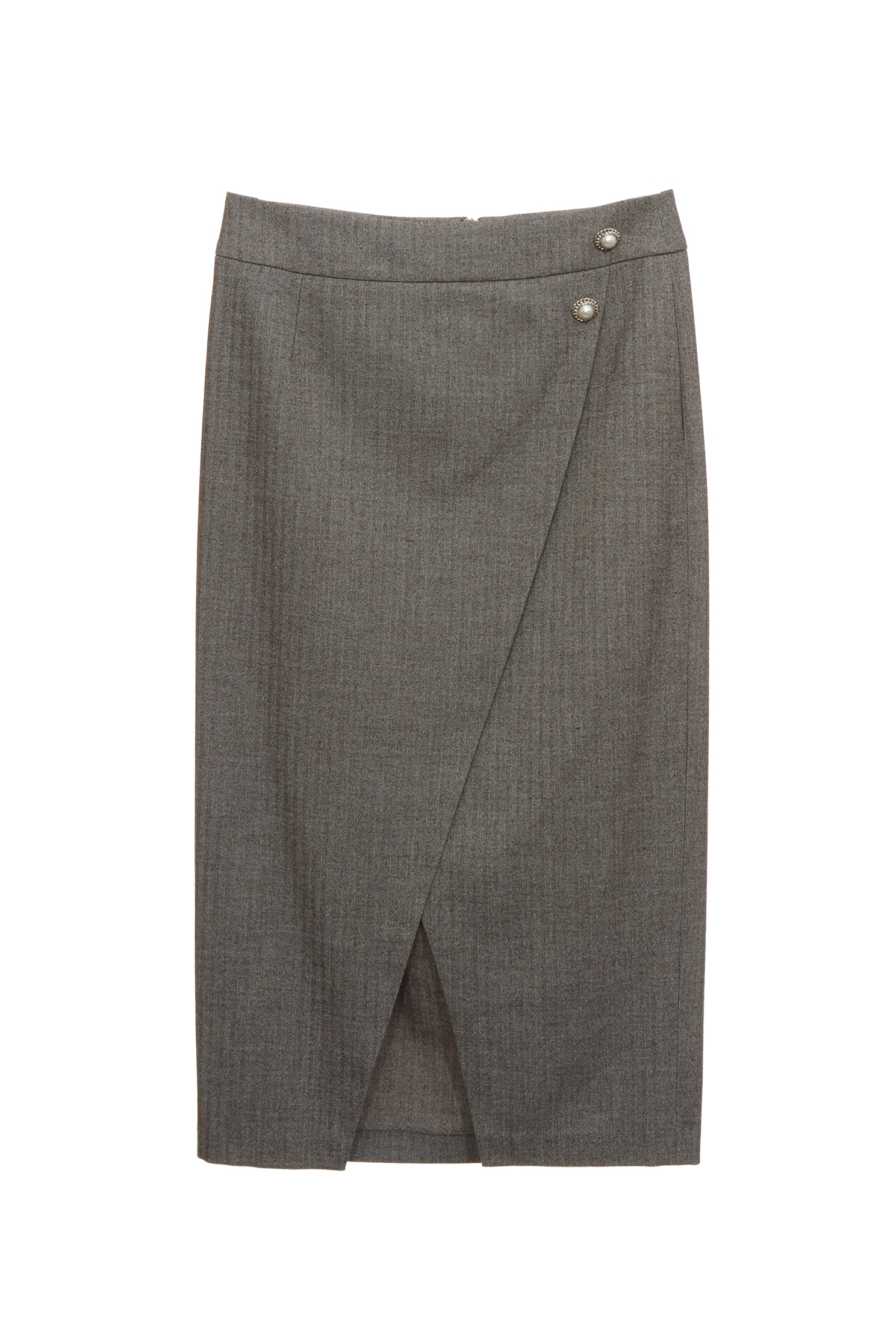 Grey Overlap Slit Pencil SkirtGrey Overlap Slit Pencil Skirt,Season (SS) Look,Pencil skirts,Midi skirts