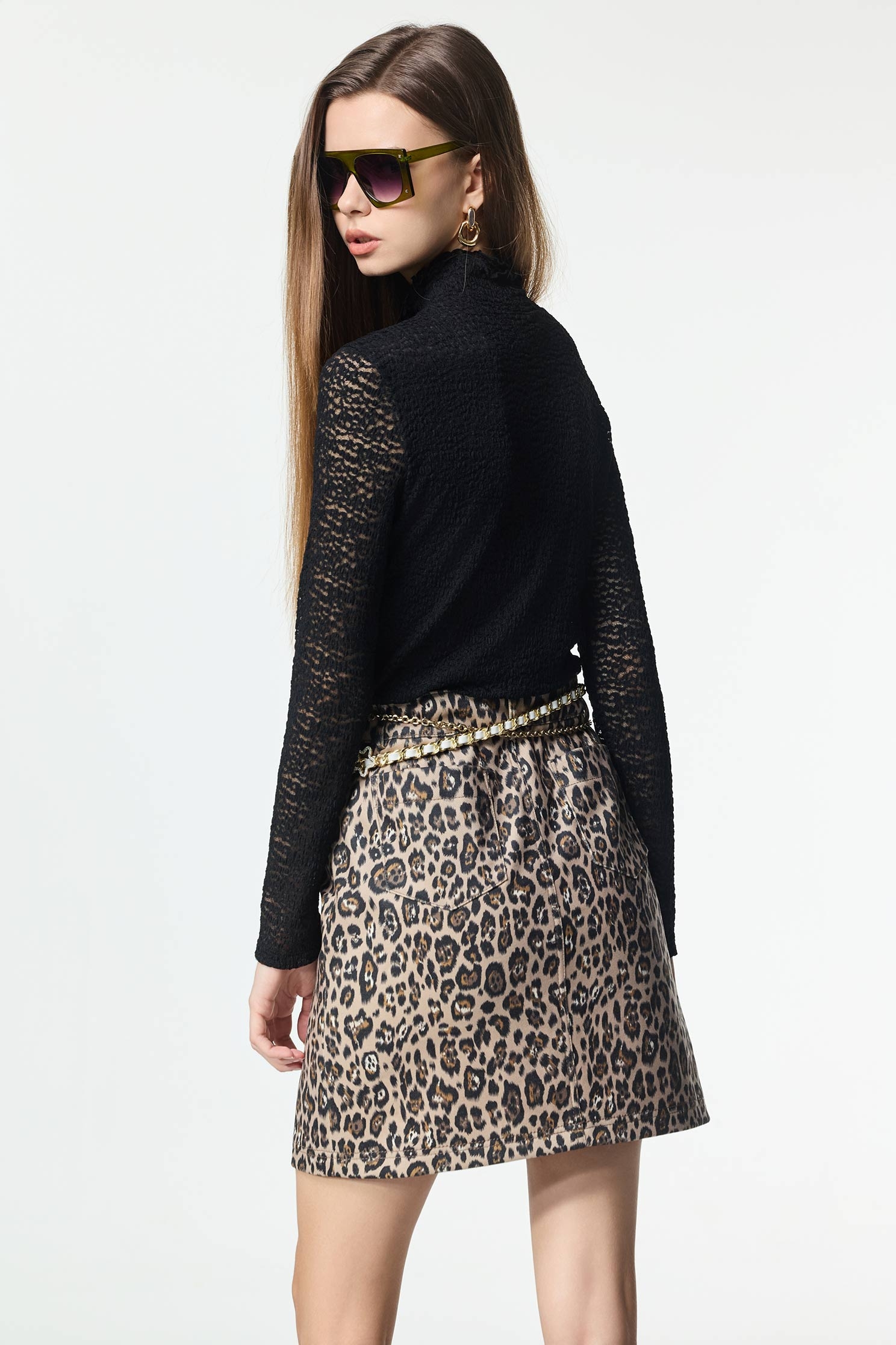 Leopard Print Denim SkirtLeopard Print Denim Skirt,Mini skirts,Season (AW) Look