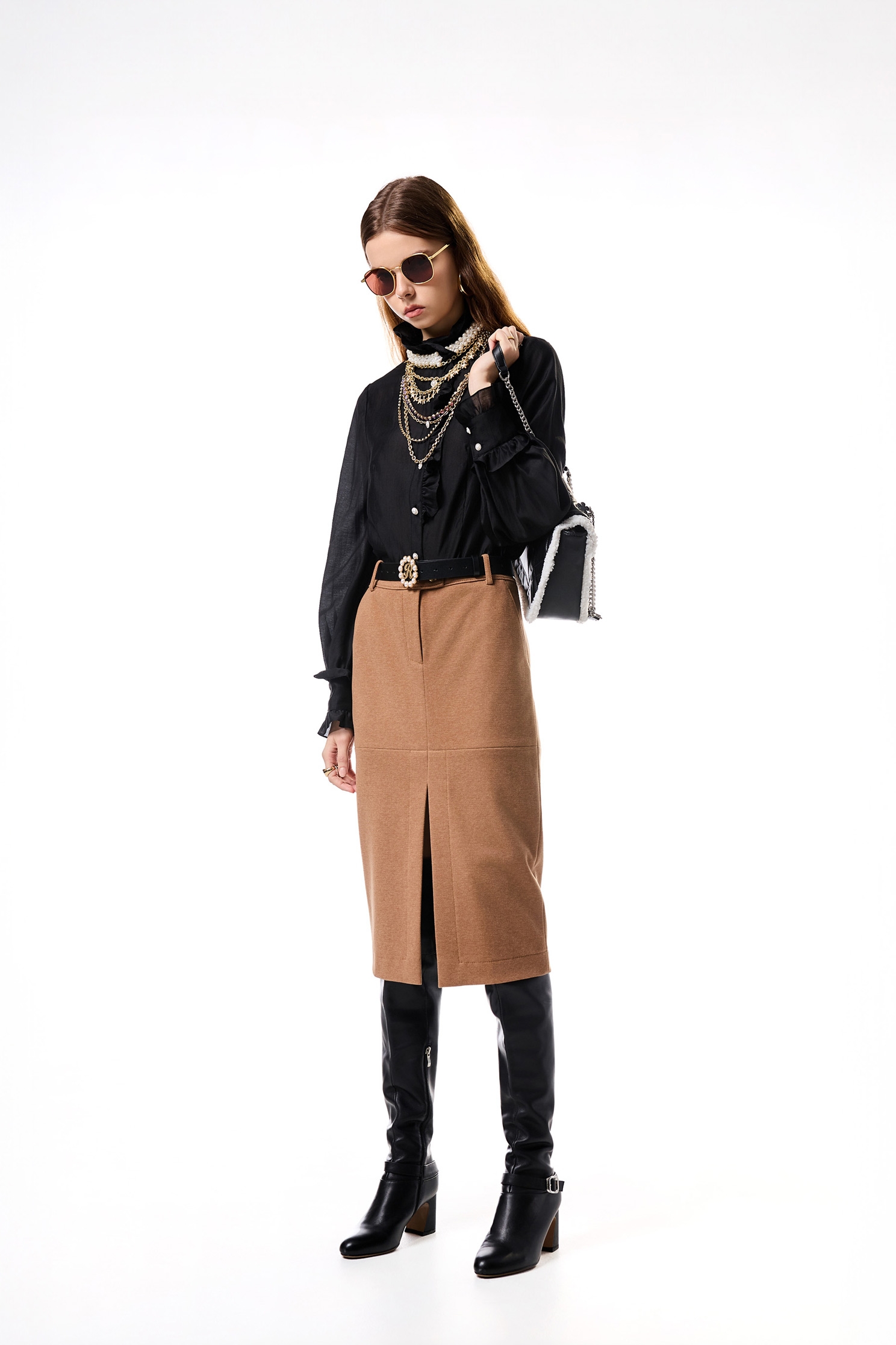 Front Slit Caramel Pencil SkirtFront Slit Caramel Pencil Skirt,Season (AW) Look,Midi skirts