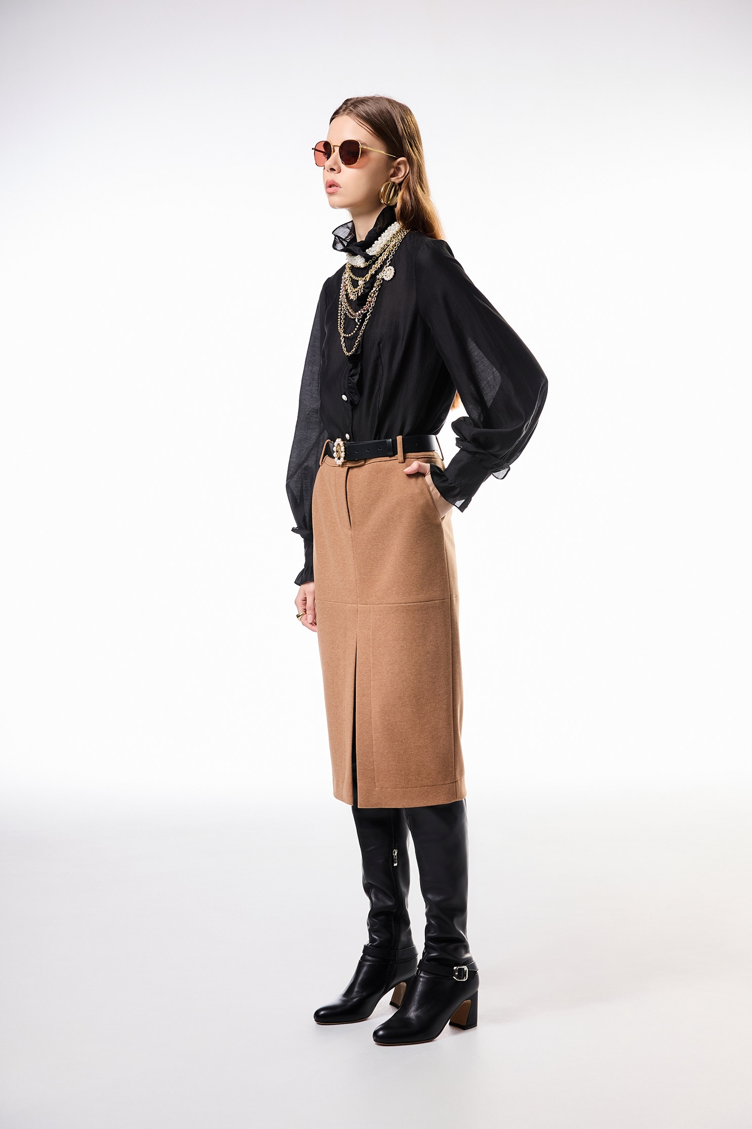 Front Slit Caramel Pencil SkirtFront Slit Caramel Pencil Skirt,Season (AW) Look,Midi skirts
