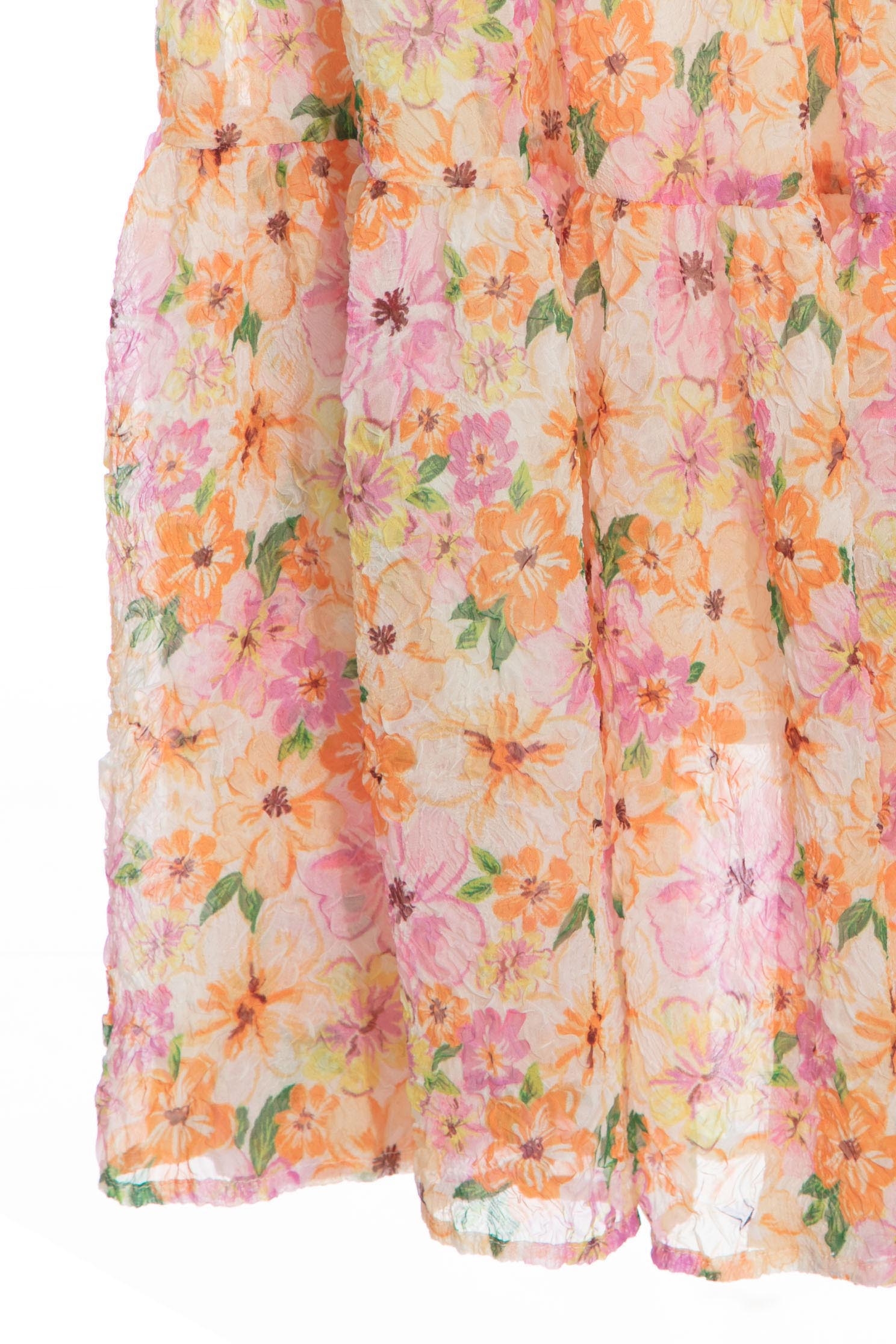 Bright Floral Print Tiered SkirtMaxi dress with garden print,Season (SS) Look,Layered skirts,Midi skirts,Chiffon