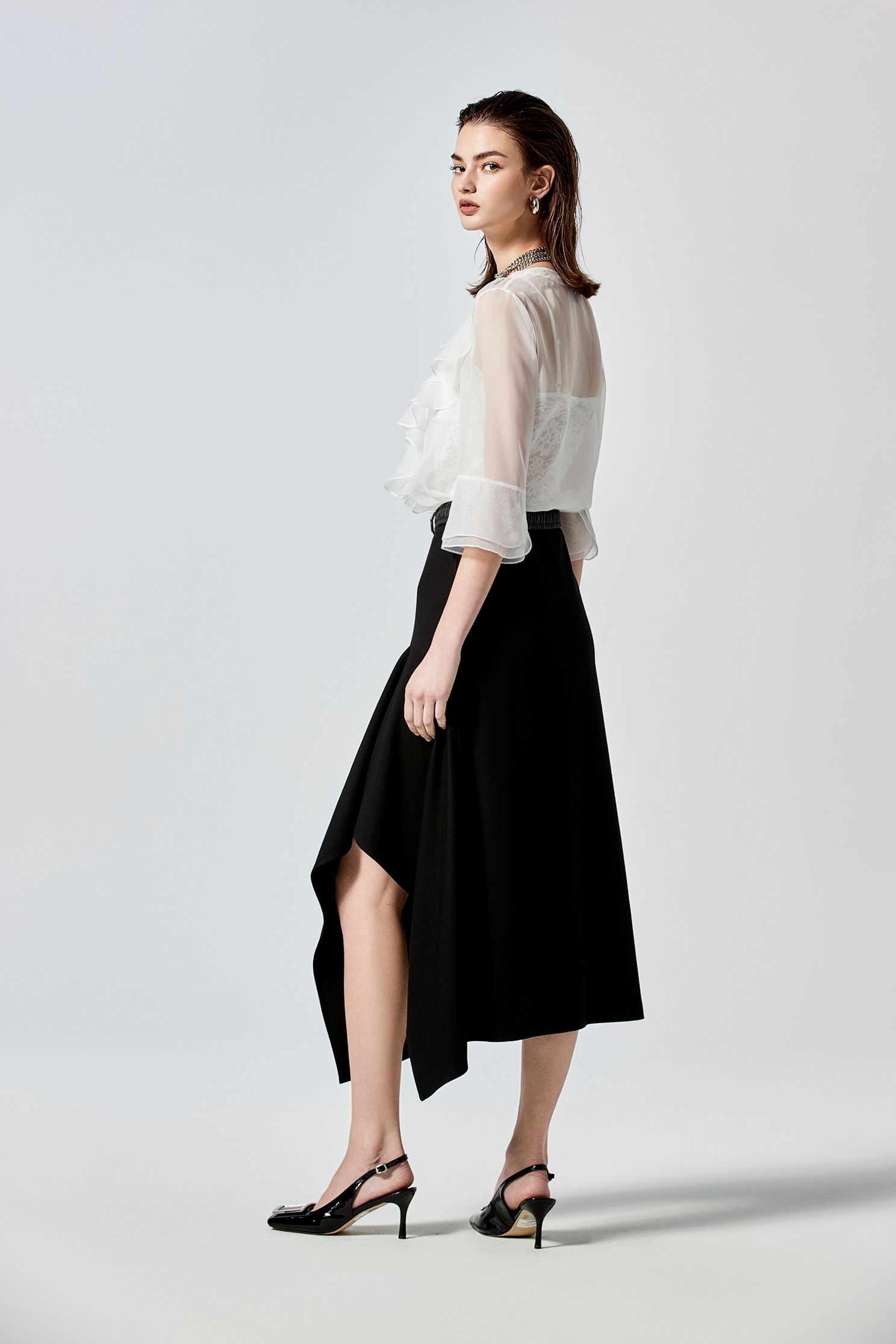 Asymmetric Midi Black SkirtAsymmetric Midi Black Skirt,Season (SS) Look,Midi skirts