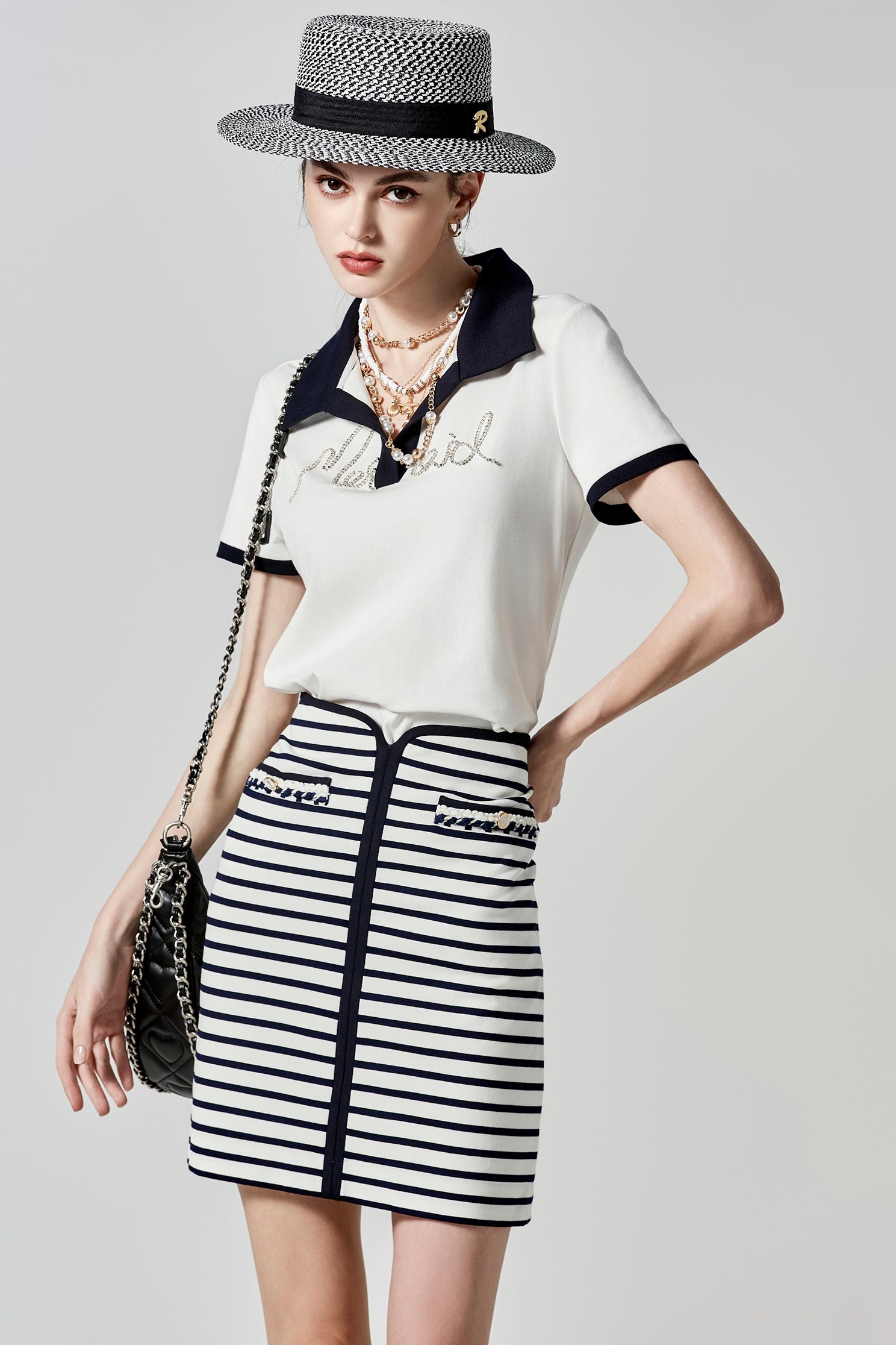 Navy Stripe SkirtNavy Stripe Skirt,Season (SS) Look,Mini skirts