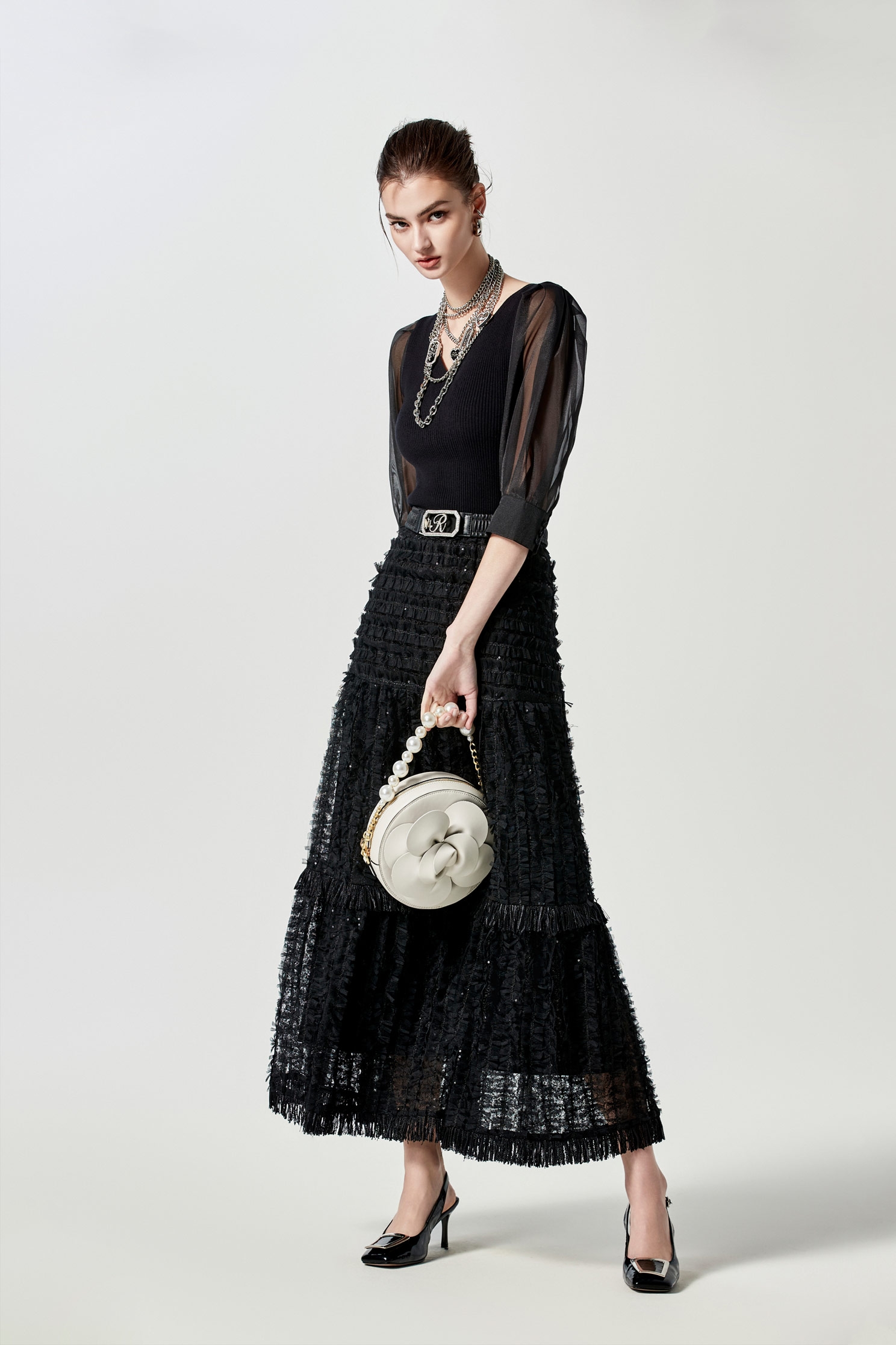 Mesh Fringe Tiered SkirtMesh Fringe Tiered Skirt,Season (SS) Look,Layered skirts,Lace