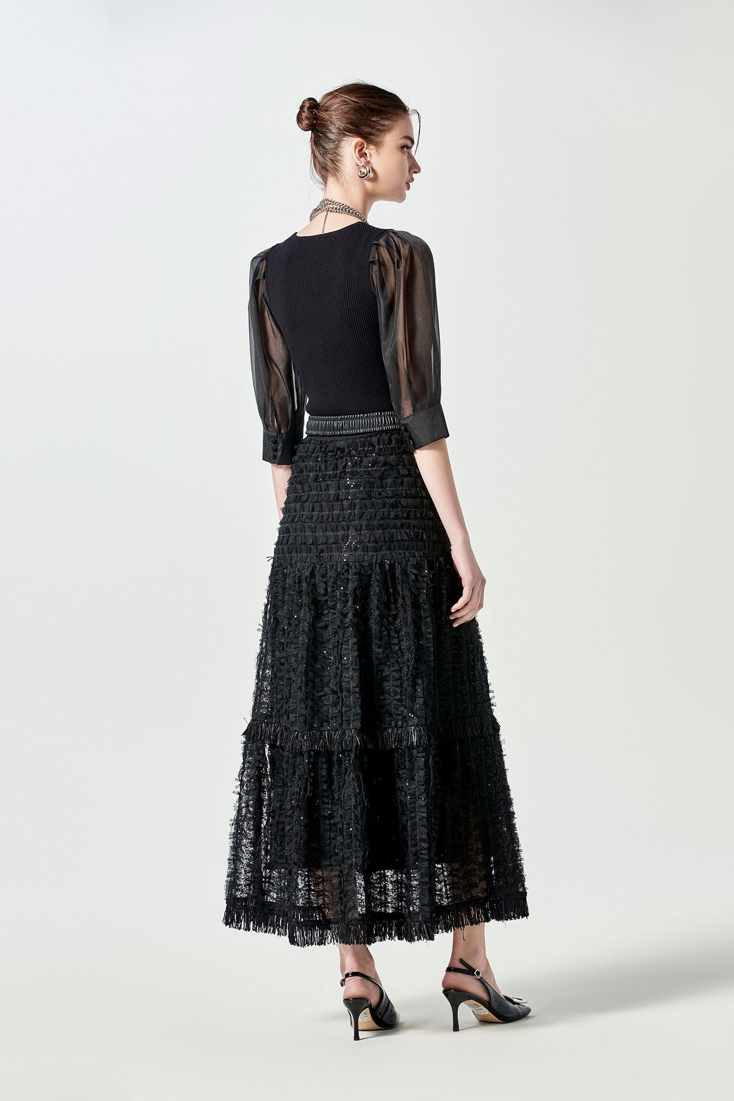 Mesh Fringe Tiered SkirtMesh Fringe Tiered Skirt,Season (SS) Look,Layered skirts,Lace