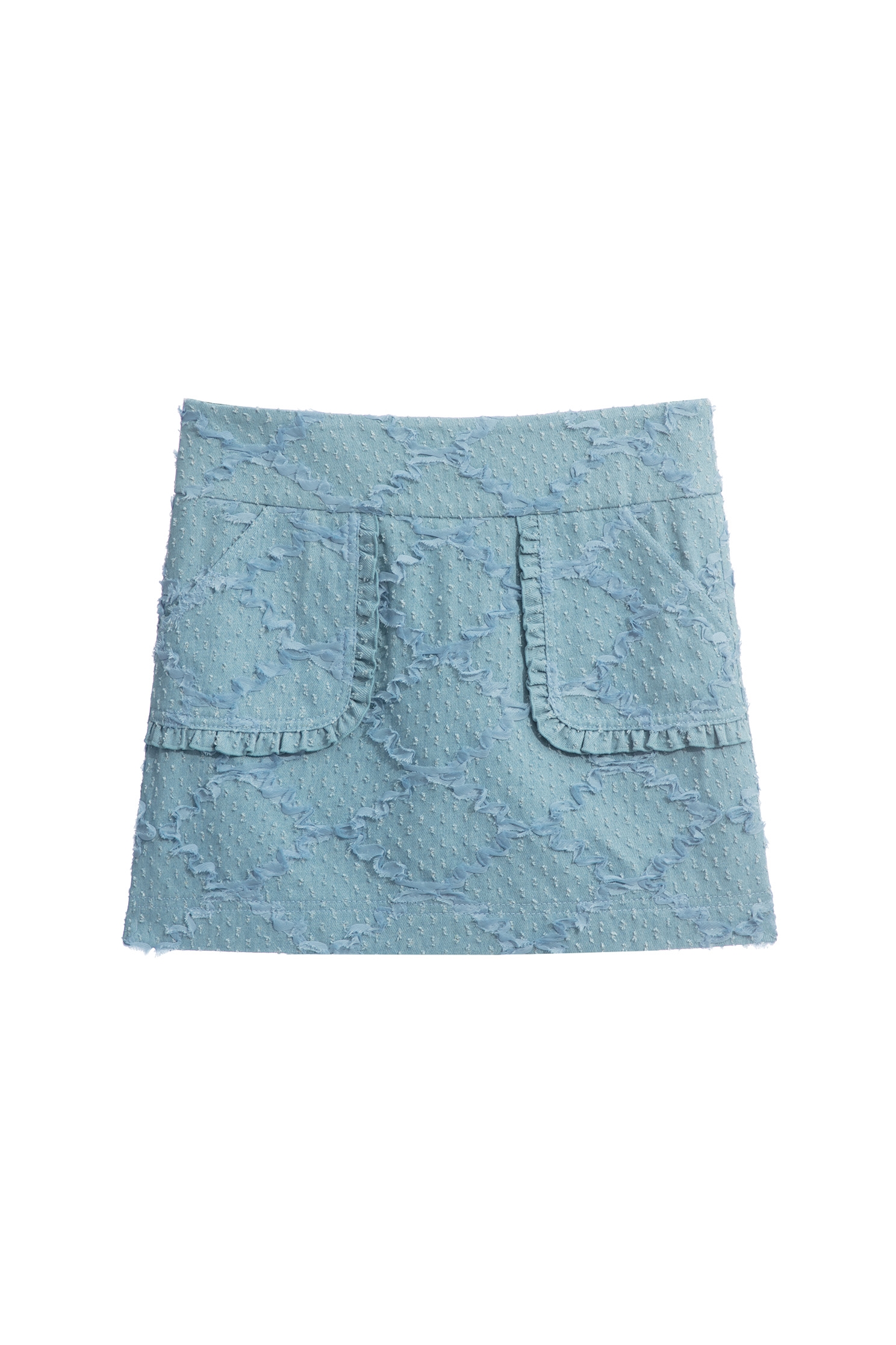 Diamond Ruffle Pattern Detail Denim SkirtDiamond Ruffle Pattern Detail Denim Skirt,Season (SS) Look,Plaid,Denim,Mini skirts