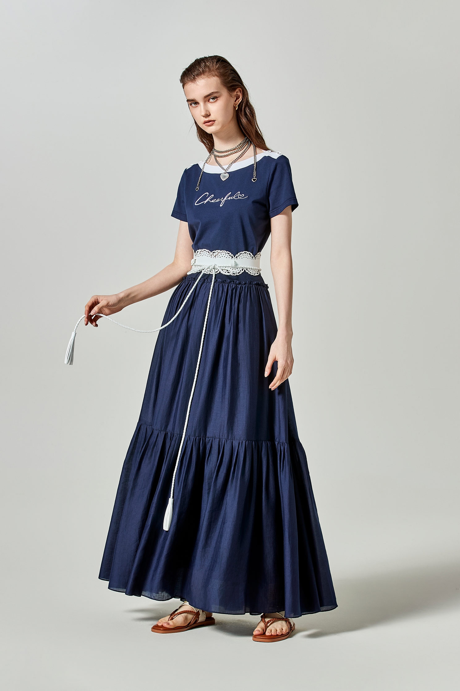 Navy Tiered Maxi SkirtNavy Tiered Maxi Skirt,Season (SS) Look,Layered skirts,Midi skirts